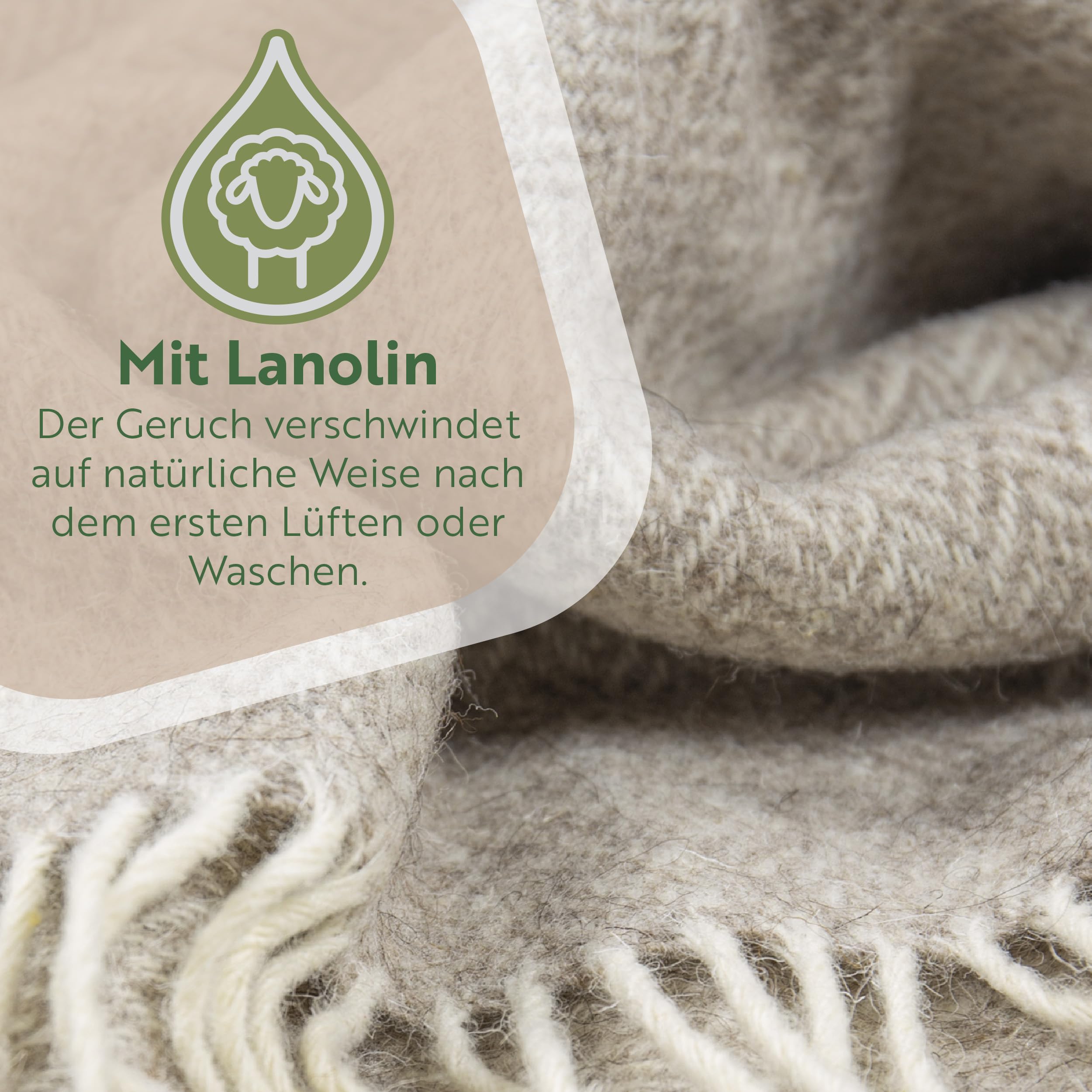 Nostra Zelandia 100% Reine Wolldecke – Warme, atmungsaktive und leichte Wolldecke für Sofa, Bett und Outdoor-Bereich, temperaturregulierender Komfort mit Fransen (Natürlich)