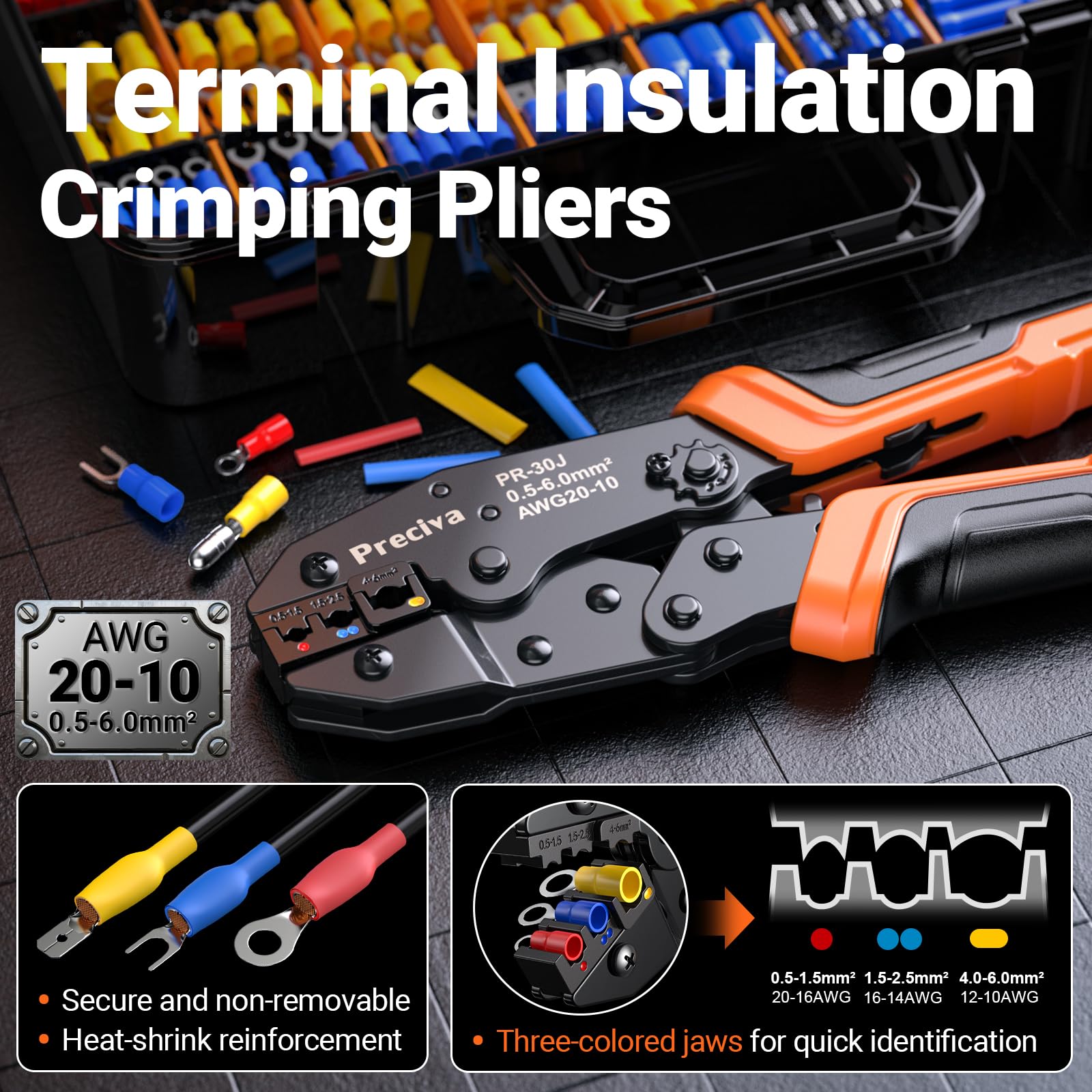 Set Alicates Terminales Electricos,600 Piezas (490 Conectores Aislados + 110 Tubos TermorretráCtiles),Terminales Faston,para Terminales EléCtricos - Grimpadora Cables Electricos 0,5-6 Mm²