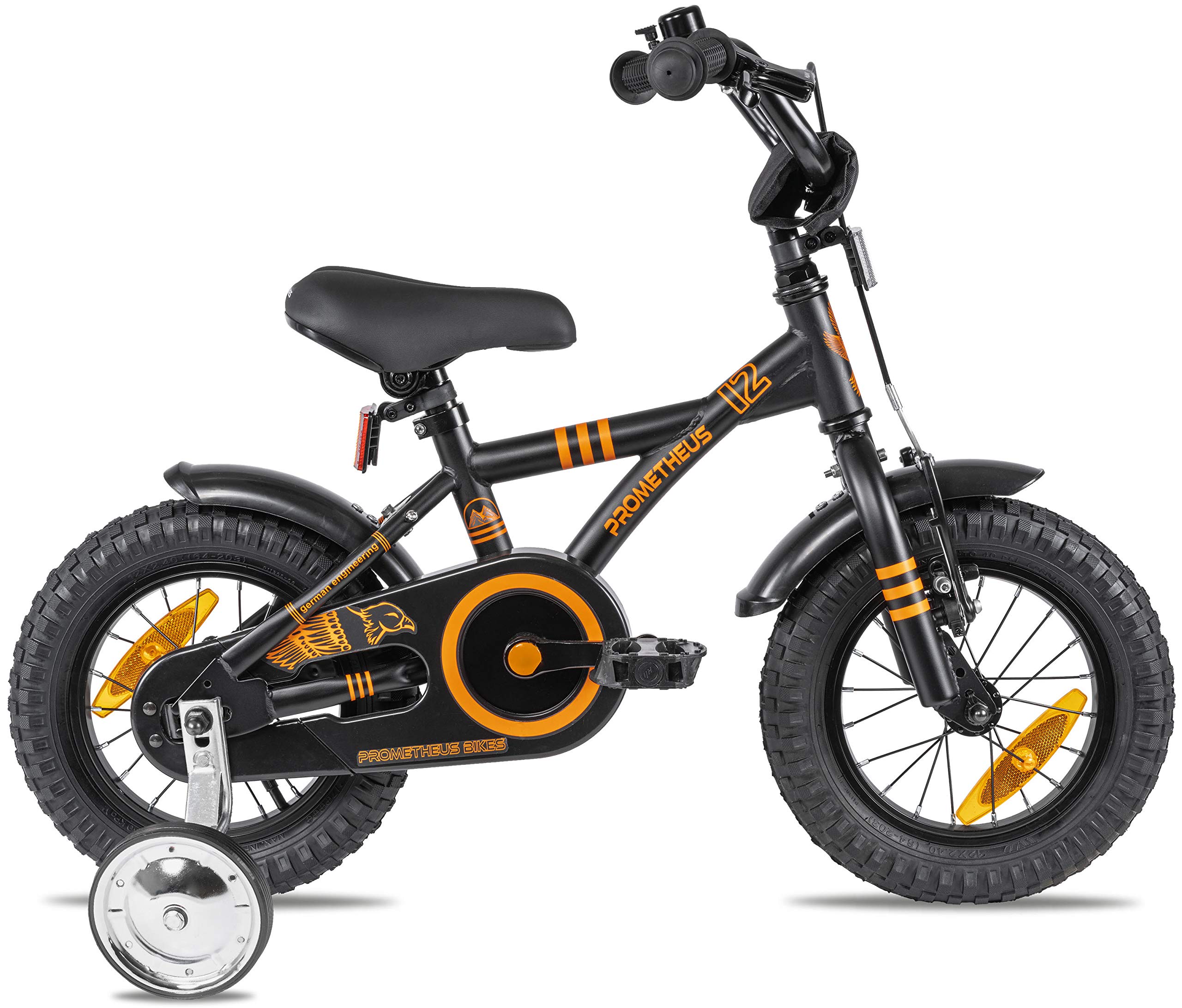 PROMETHEUS BICYCLES Velo Enfant 3 Ans Garcon vélo Fille 12 Pouces a Roulette pour 3 a 5 Ans - BMX en Noir Mat Orange