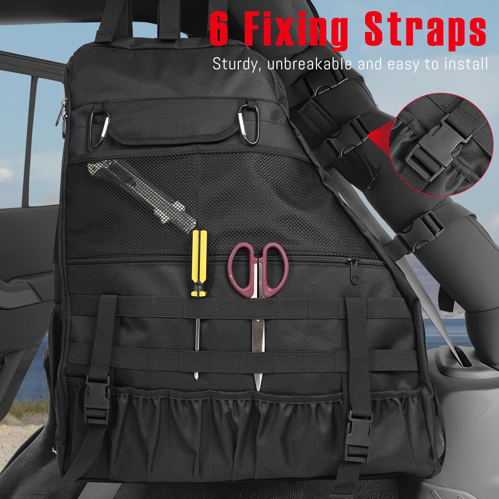 Überrollbügel-Aufbewahrungstasche für Jeep Wrangler JK TJ LJ 4-Türer 1997–2024, Multi-Pocket-Cargo-Tasche für Jeep Wrangler, wasserdicht, Wandern, Camping, Organizer, Aufbewahrungstasche für
