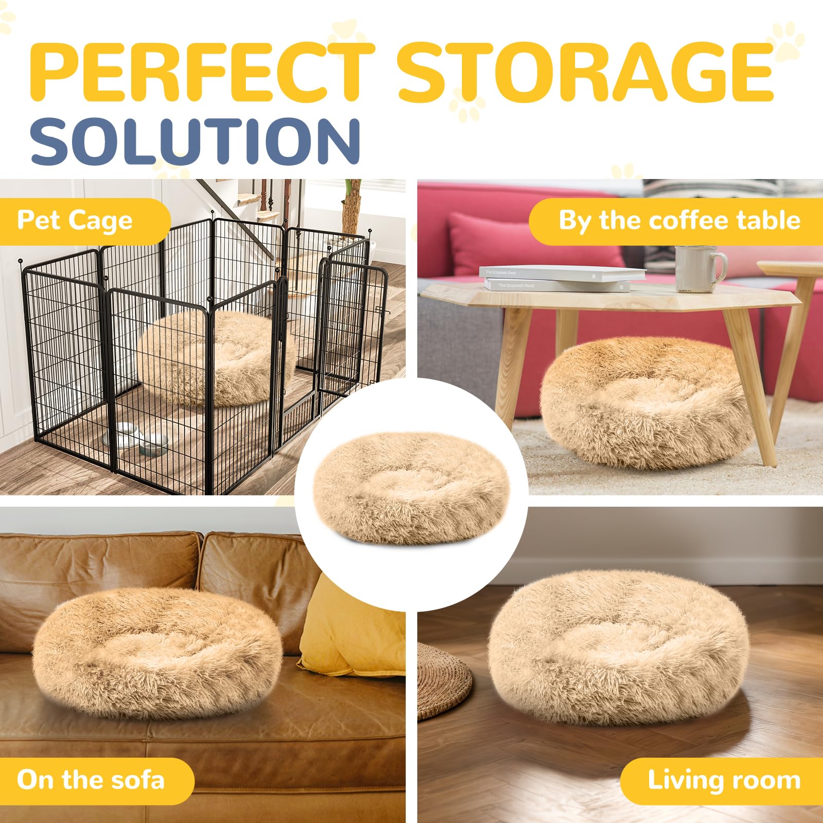 LUOJINYI - Cuccia morbida per cani di taglia grande, media e piccola, lavabile, con fondo antiscivolo, rotonda, 60 cm, colore: cammello