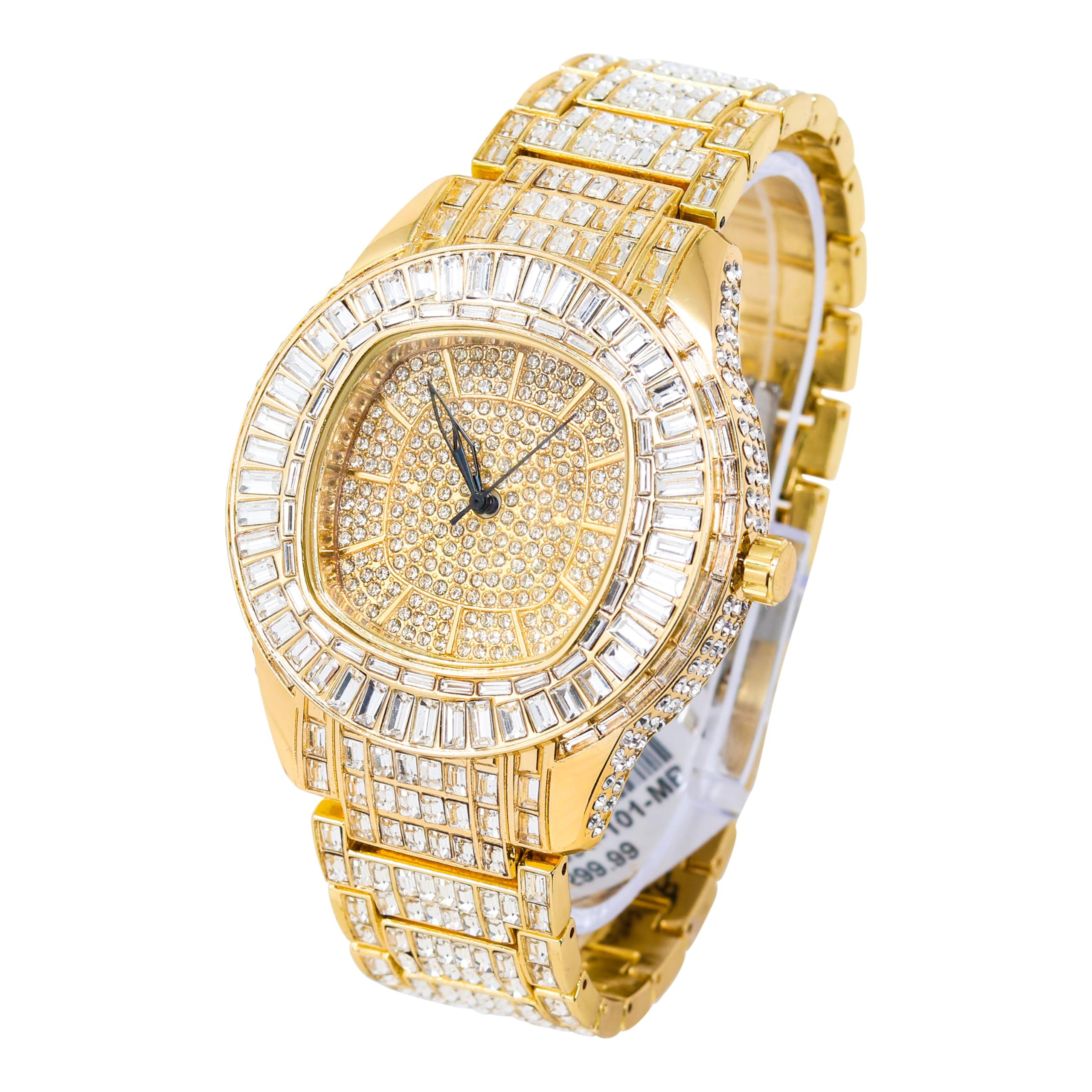 Herren 48 mm voll Iced Out Baguette Uhr mit simulierten Diamanten - Luxus Hip Hop Bling Uhr 17,8 cm Band Geschenk für Ihn