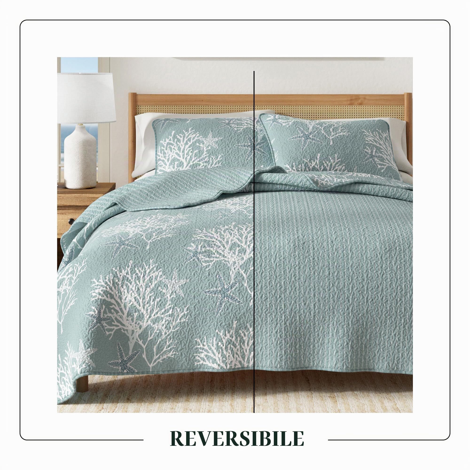 Great Bay Home Set di biancheria da letto da 2 pezzi, per letto singolo standard e XL, trapunta, motivo costiero, estivo, con federa, reversibile, per tutte le stagioni. Copriletto trapuntato leggero