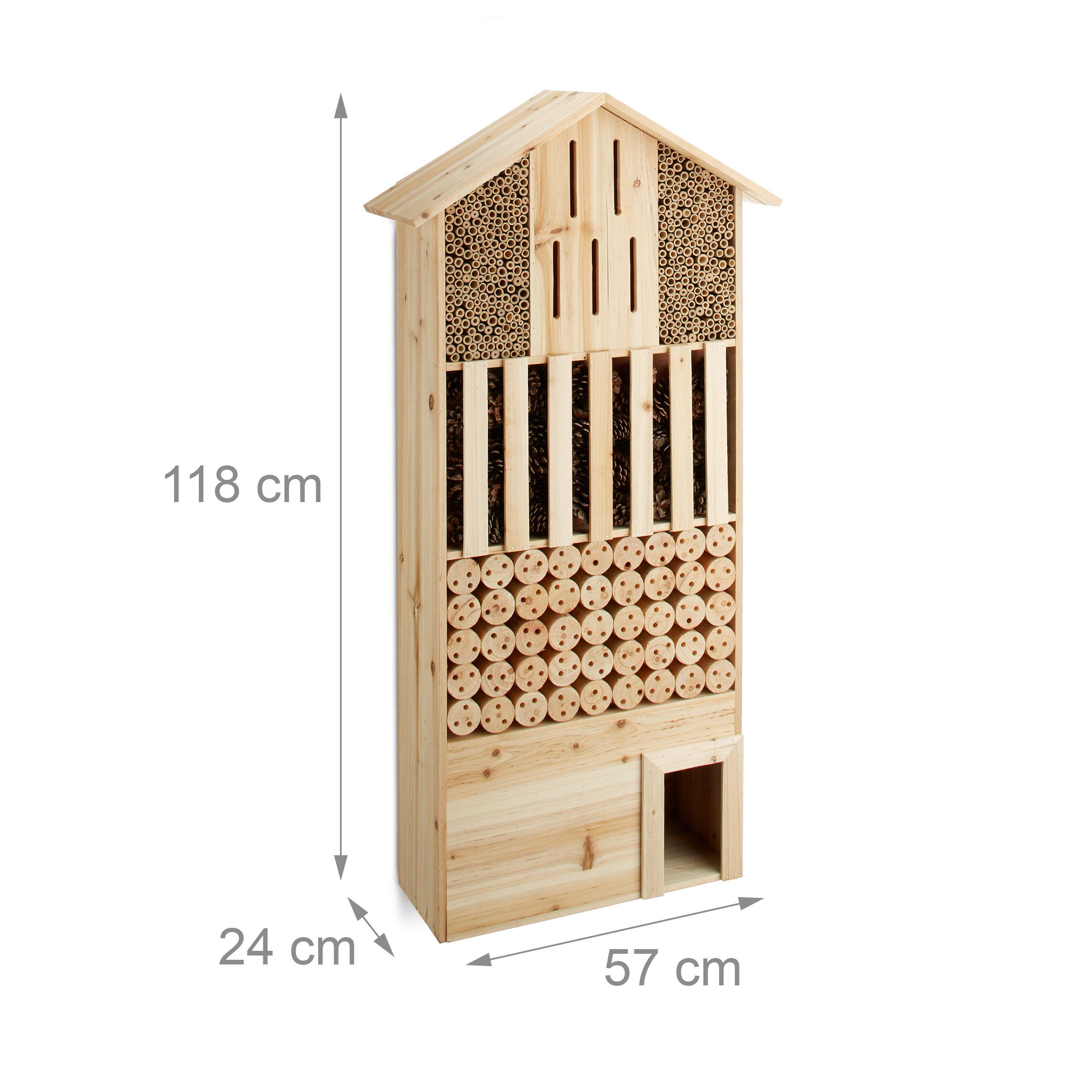Relaxdays Insektenhotel XXL stehend, Nisthilfe für Biene, Schmetterling, Igelhaus, Holz, HxBxT: 118 x 57 x 24 cm, natur