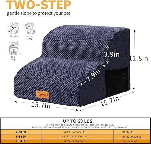 Miniatura 2 de Topmart Escalones de espuma de alta densidad para mascotas, 2 niveles, 11.8 pulgadas de alto, escaleras antideslizantes para perros, rampa para