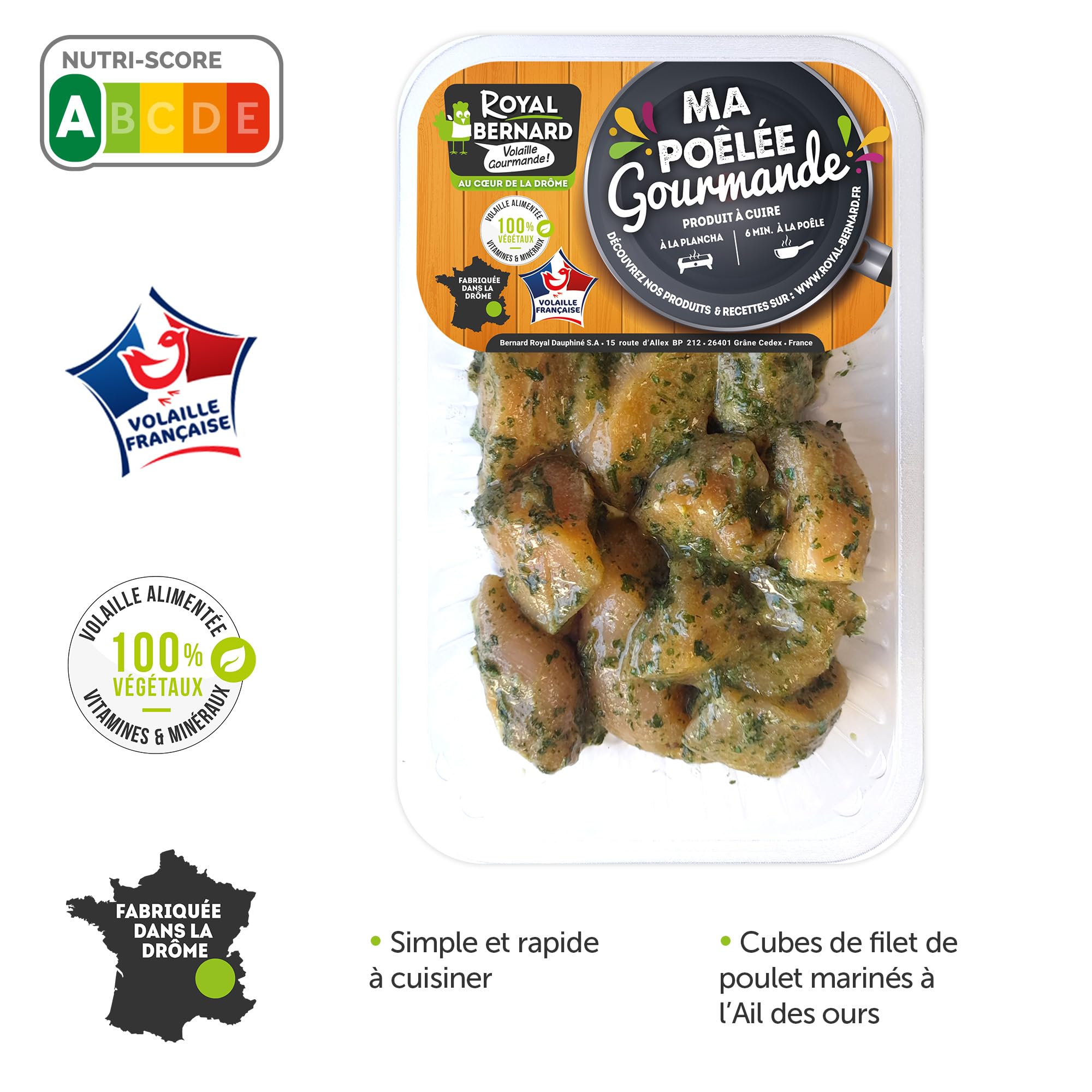 Royal Bernard - Assortiment Découverte - 2 Cordons bleus de volaille + une poêlée de cubes de poulet marinés à l'ail des ours + 2* filets de poulet + 4* cuisses + 6* escalopes de dinde