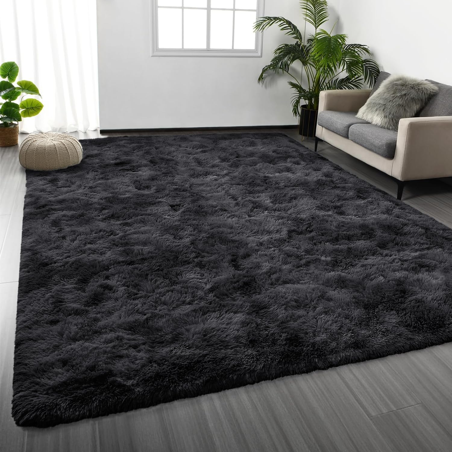 Oxford Homeware Alfombras Salón Grande 200x290 cm - Alfombras Negras para Dormitorio, Salón - Alfombra Moderna Súper Suave Antideslizante Alfombras de Suelo Lavables para Mesita de Noche