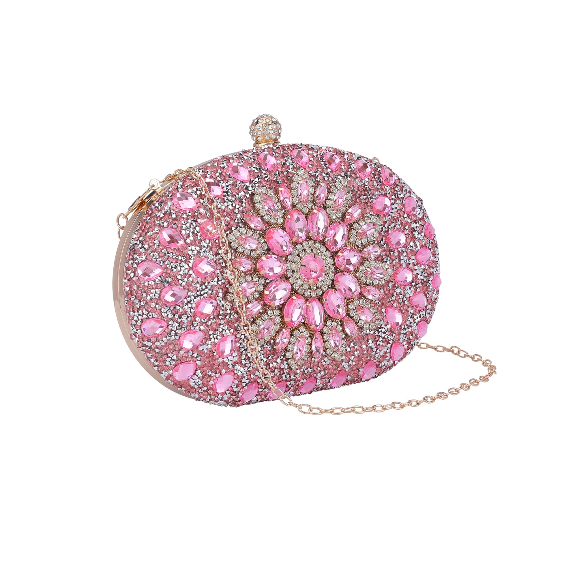 Perphy Mujer Bolso de Mano Nocturno Brillante con Strass y Cadena