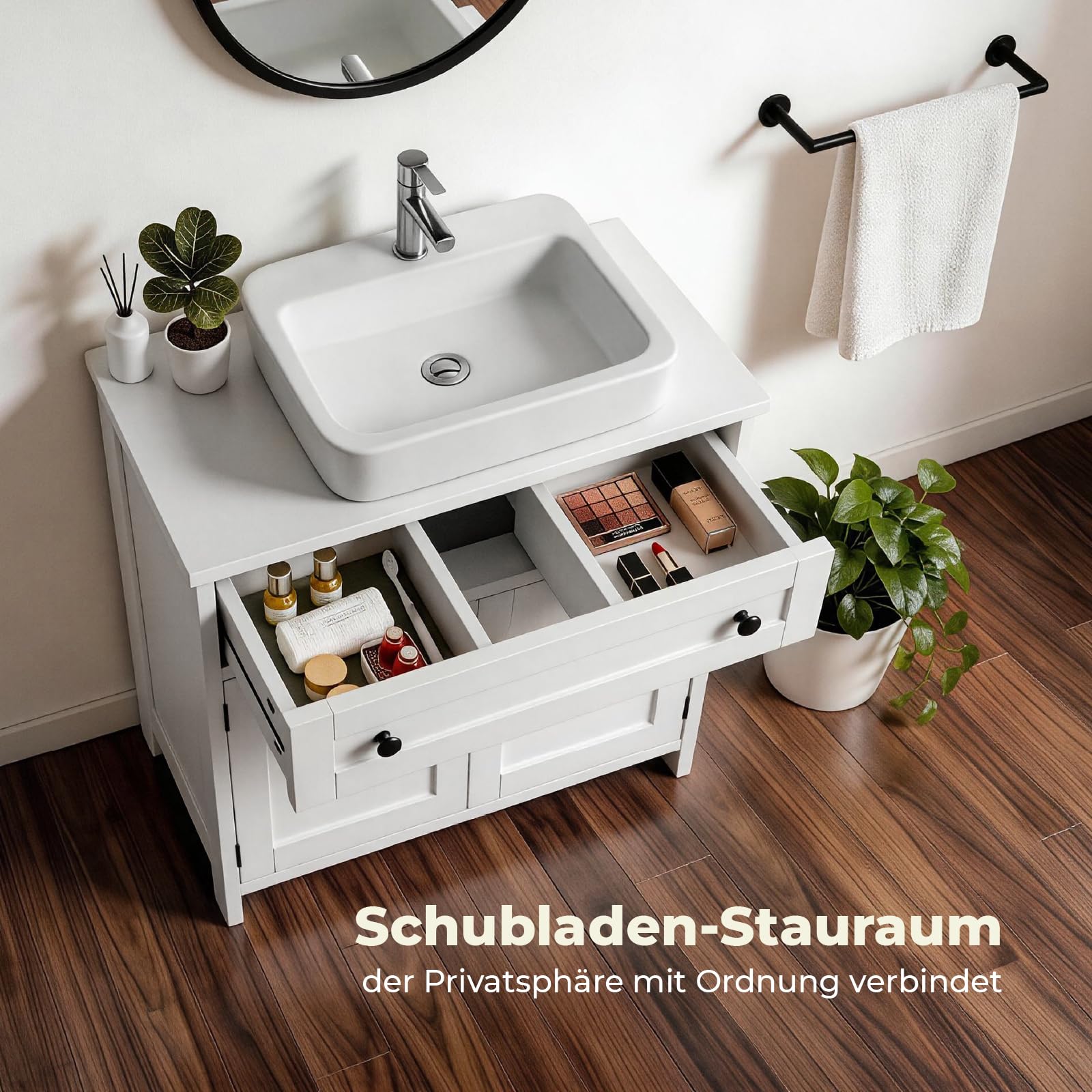LEADZM Waschbeckenunterschrank, Badezimmerschrank, Aufbewahrungsschrank, 2 Türen 1 Schubladen, Viel Stauraum, Moderner Stil, 30 x 60 x 60 cm (Weiß)