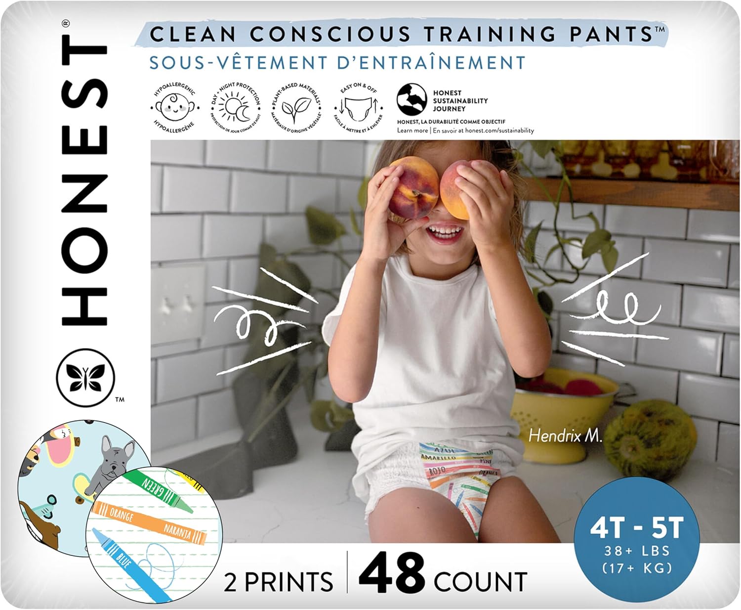 The Honest Company Clean Conscious Training Pants for Sensitive Skin | Hypoallergenic, Fragrance Free | Let's Color + See Me Rollin' | Size 4T/5T (38+ lbs), 48 Count Let's Color + See Me Rollin' Size 4T/5T 48