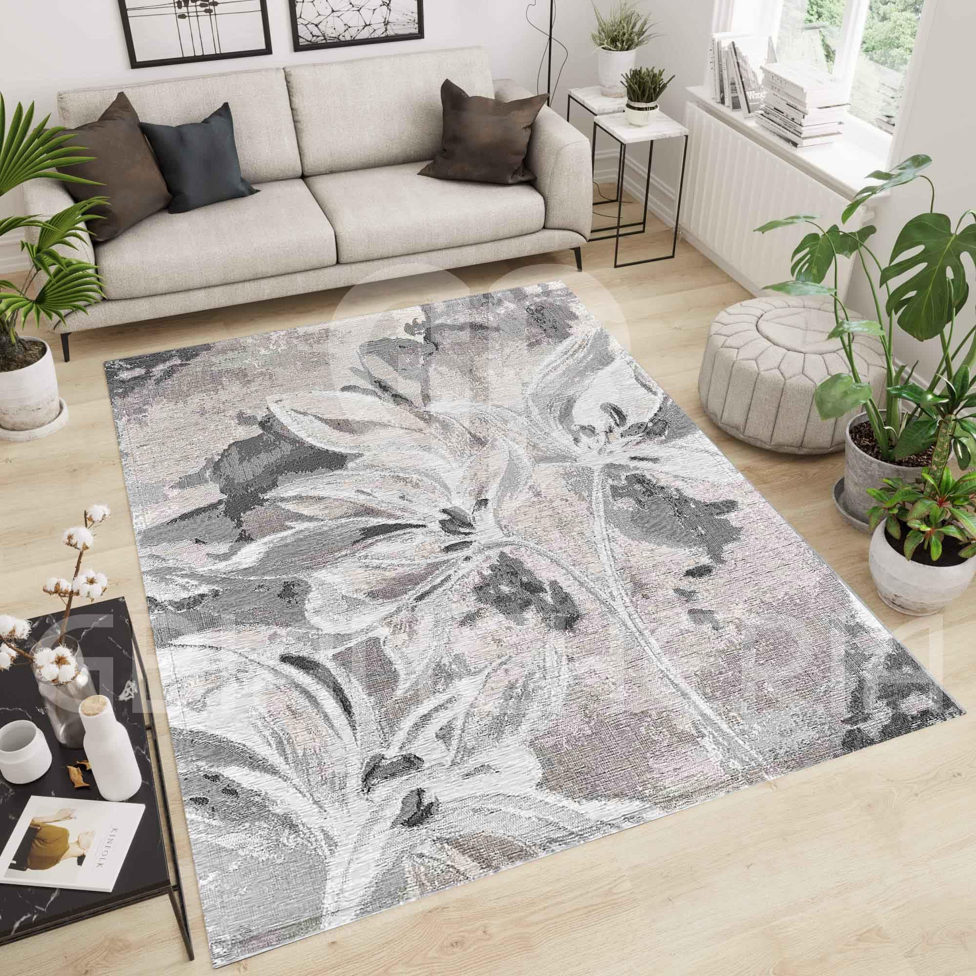 By Suardi Tappeto moderno Vanilla Grigio – Lavabile in lavatrice, antiscivolo, design floreale jacquard – Pelo corto – Made in Italy – per soggiorno e camera da letto (115x175cm)