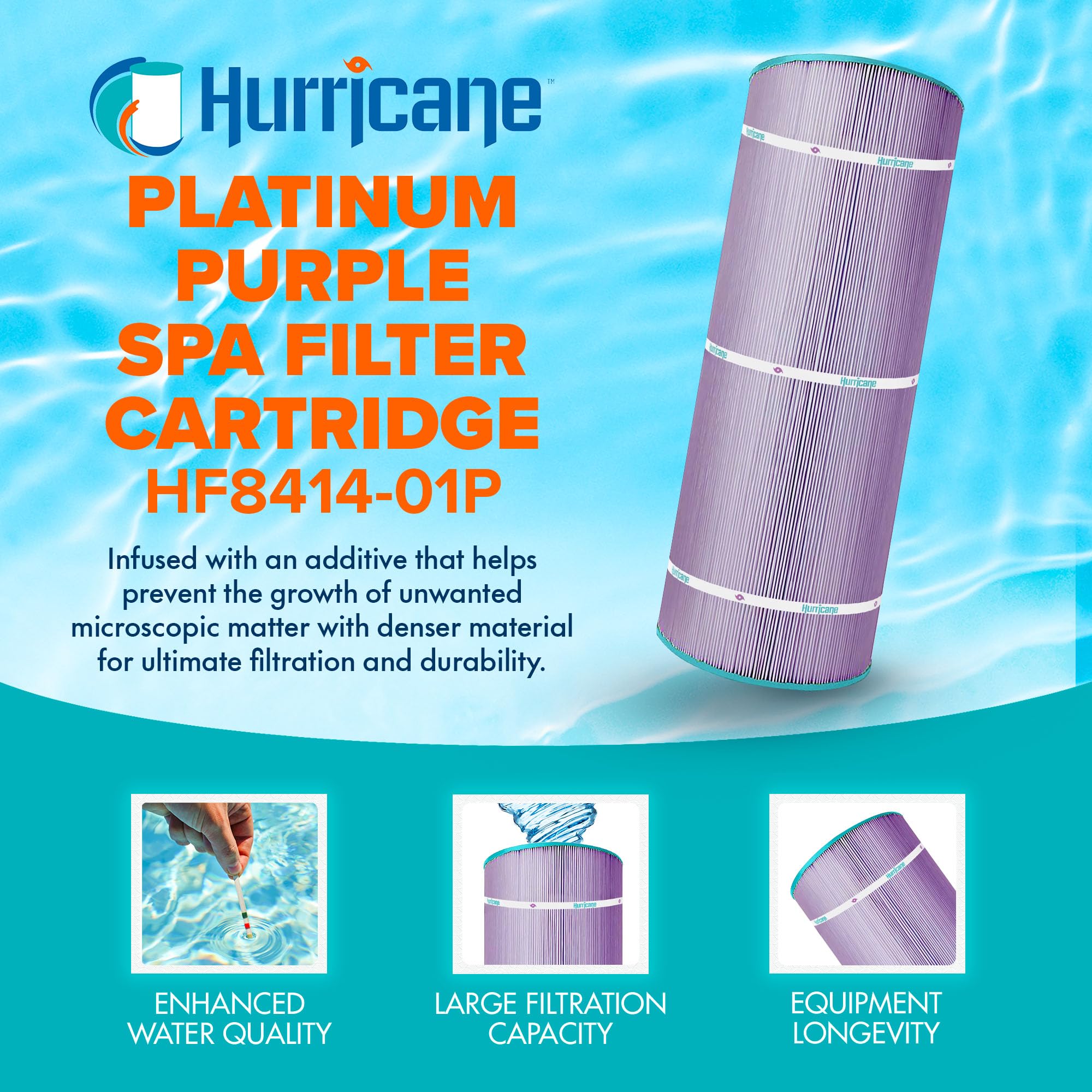 Hurricane Filters - HF8414-01P Platinum Purple Pool Filter Cartridge - Replacement for PWWCT150, Unicel C-8414, Filbur FC-1287, Waterway Clearwater II 150, Pro-Clean 150
