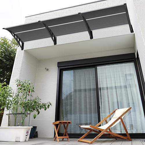 Miniatura 4 de MCombo Toldo para ventana de 38 x 116 pulgadas, para exteriores, toldo de policarbonato para puerta, para patio, 6055-4012 (tablero gris + soporte