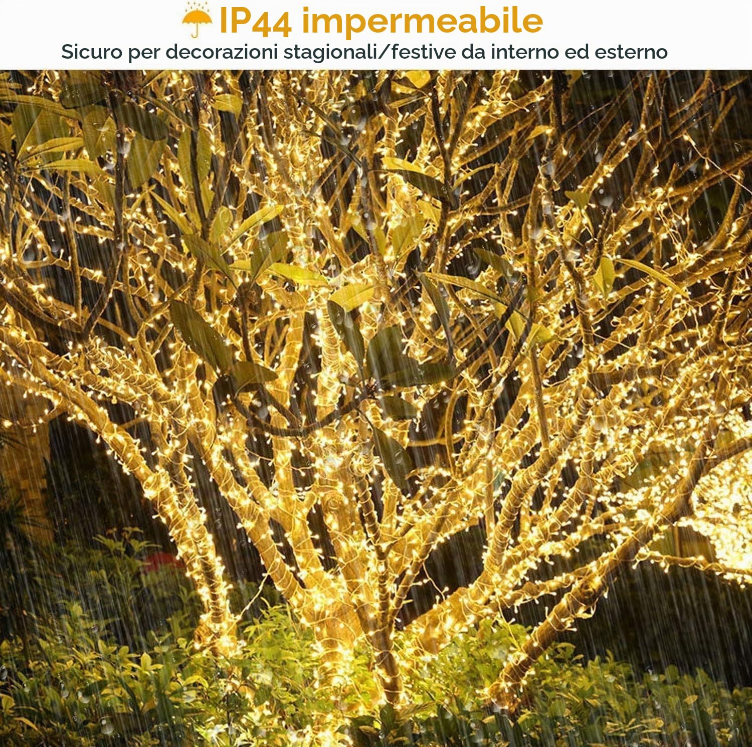 Elegear Luci Natale Esterno 25 Metri, Luci Albero di Natale 1000 Led 8 Modalità Luce Catena Luminosa Impermeabile Filo Luce Esterno per Camere da Letto Giardino Feste Matrimonio, Bianco Caldo