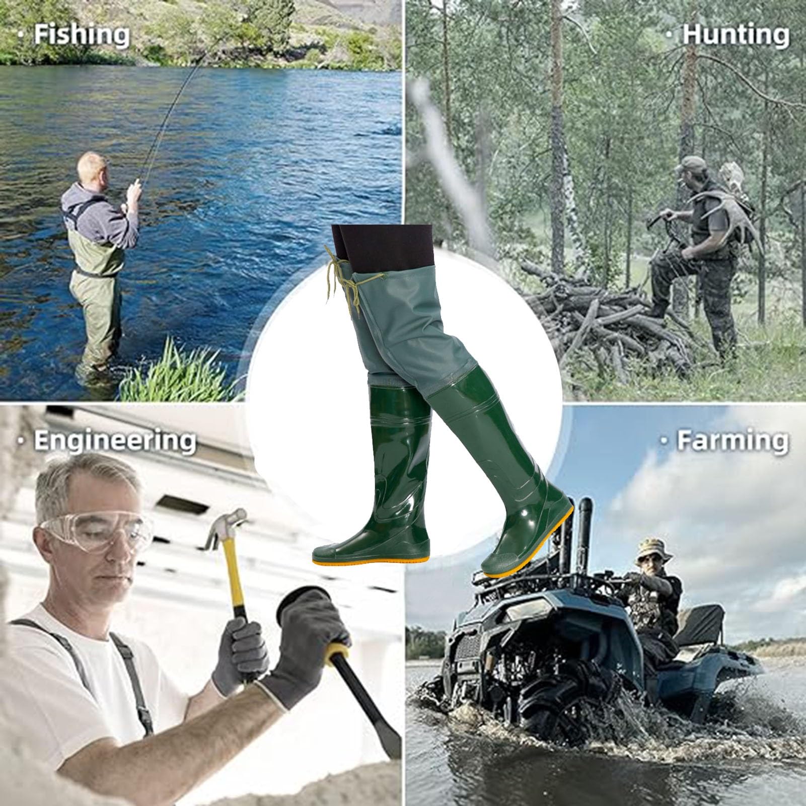 Trampolieri per Anca Stivali da Pesca Impermeabili in PVC da Uomo e Donna, Stivali da Pesca Leggeri con Suola chiodata, Stivali da Pesca Alti Fino al Ginocchio da 60 cm(7 UK)