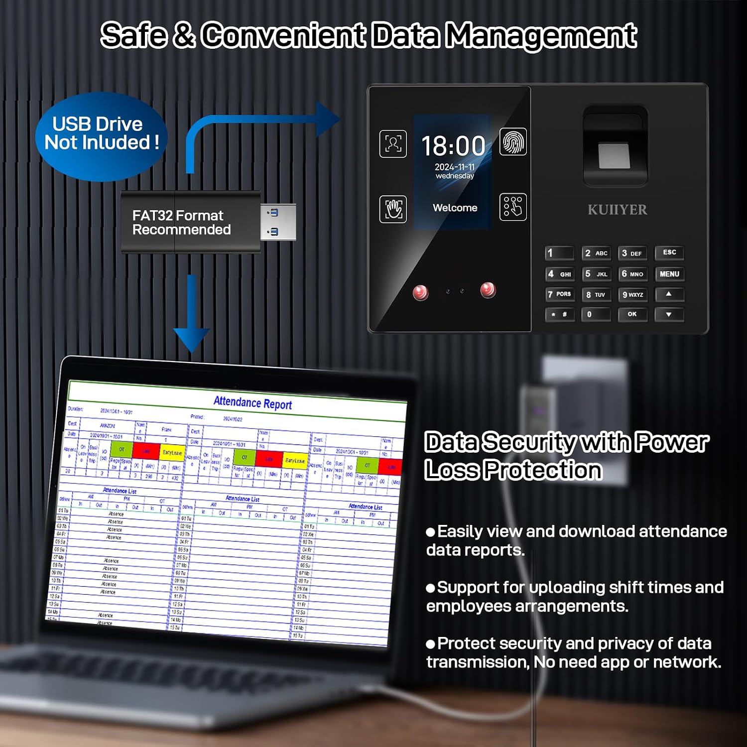 KUIIYER 4 in 1 Employees Time Clocks (Face   Fingerprint   Palm Print   PIN