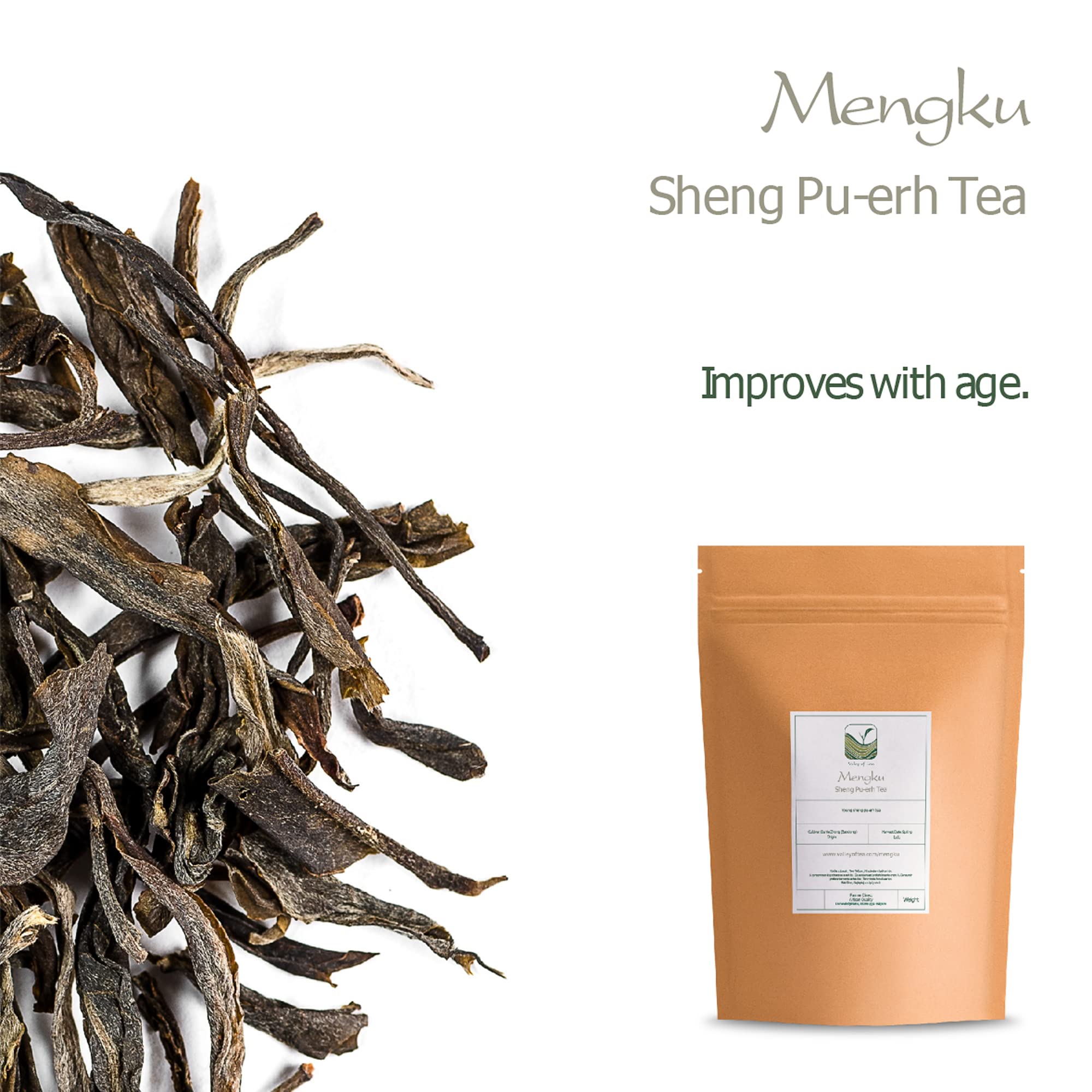 Sheng Pu er Tea Yunnan - Mengku Young Pu-erh Tea - Raw Pu erh Tea Yunnan China - Chinese Pu Er Or Pu-erh Red Tea - Puh Er - Puer naked Tea - Pu-Erh 100g