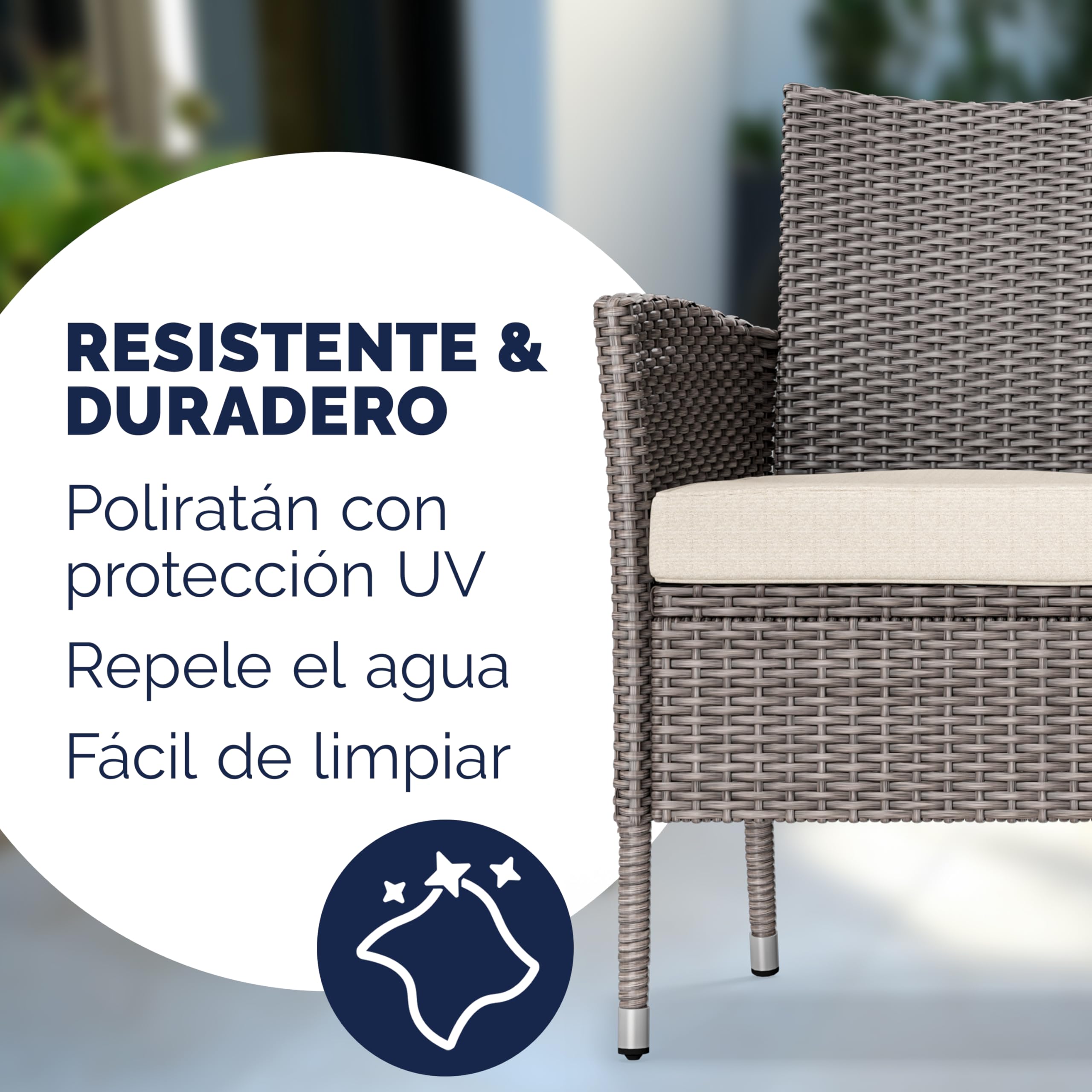 CASARIA® Banco Terraza Exterior 2 Asientos Poliratán hasta 320Kg Mesa Cristal con Cojines Estante Resistente Intemperie 145x58cm Crema