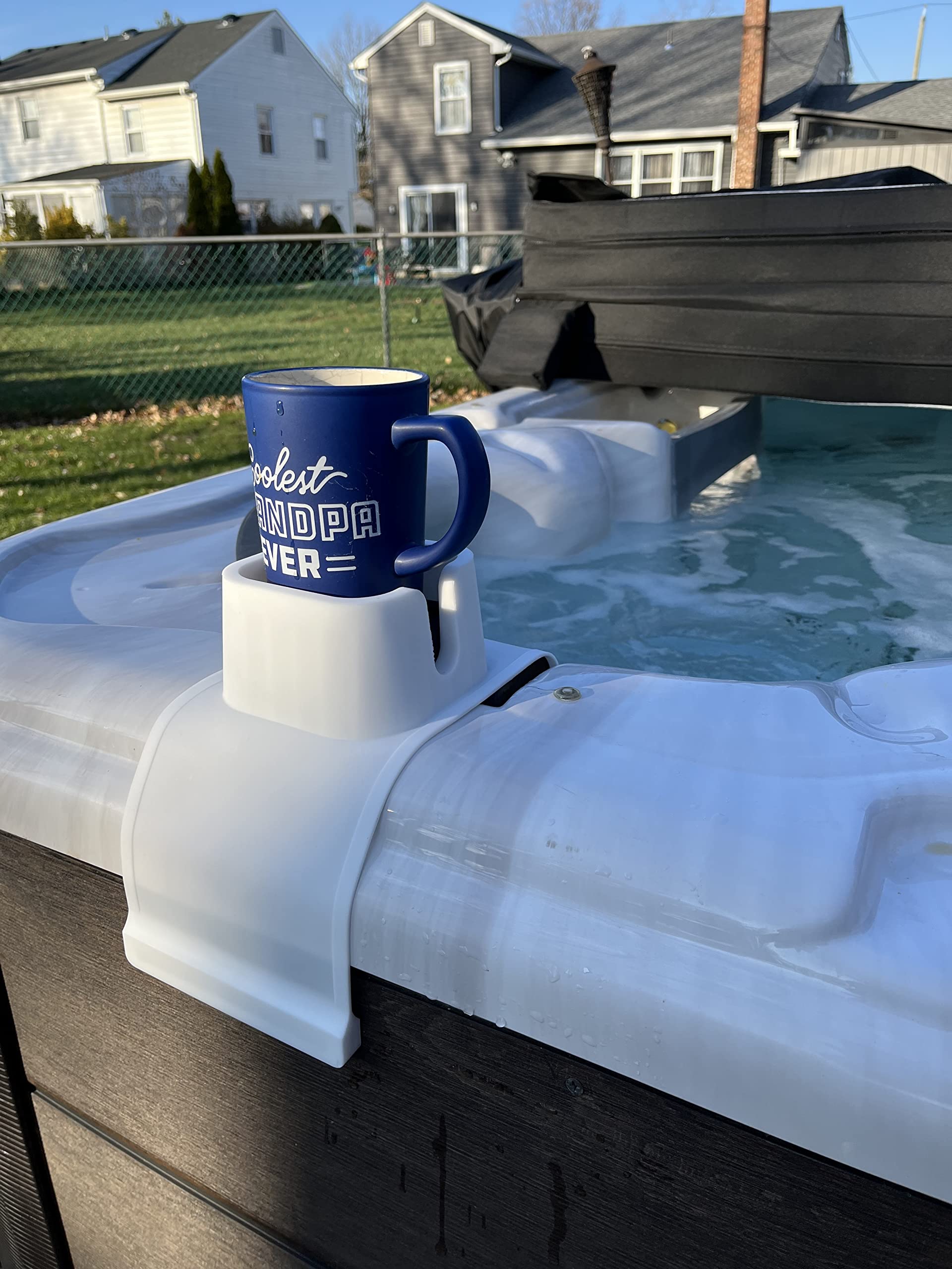 Cup Holder for Hot tub, Sofa or Couch Arm, Bath. This Wonderful Slip Resistant Silicone Holder can Hold Coffee Mugs, Wine Glasses, Water Bottles, Beer and Soda Cans, TV Remote and Much,More (White)