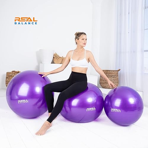 Miniatura 5 de Realbalance Pelota de yoga para ejercicio, pelota de yoga para ejercicio en casa, pelota de equilibrio inflable con bomba rápida para entrenamiento