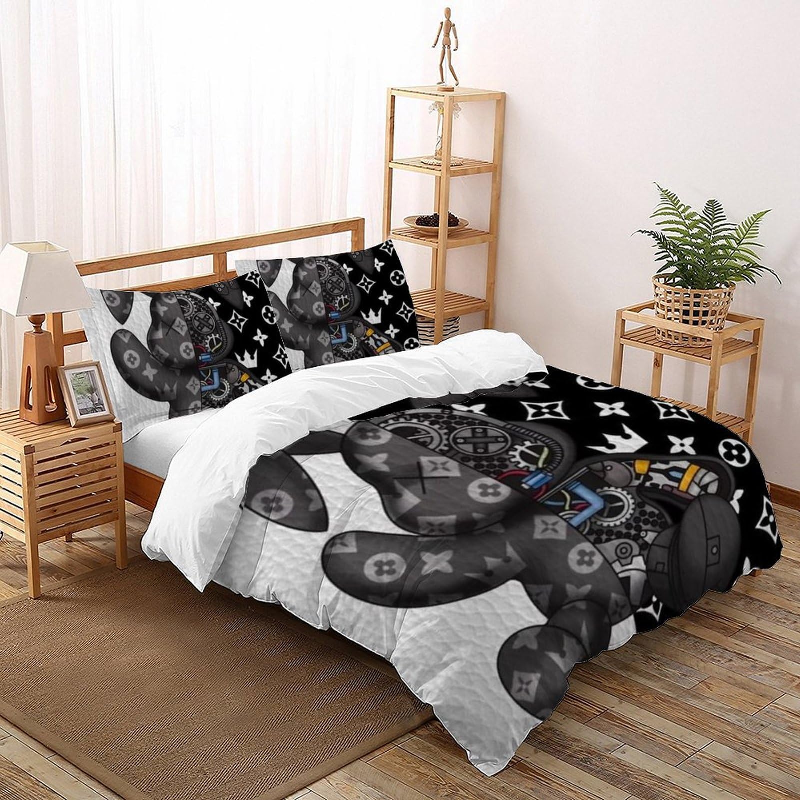 Housse de couette 200x200 fille Petit Ours imprimé 3D Muppet en microfibre avec fermeture éclair