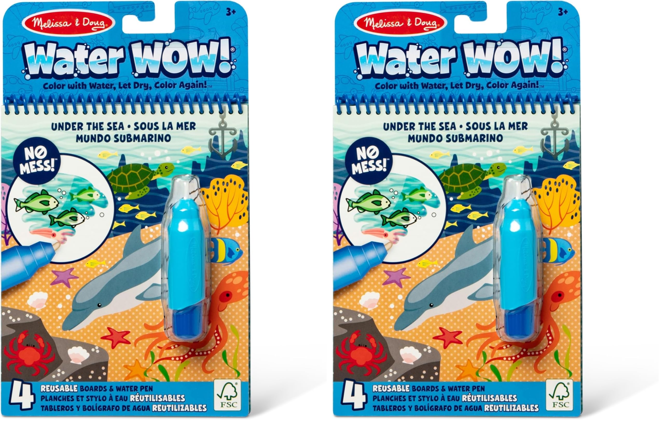 Melissa & Doug Water Wow! Under The Sea Mess Free Coloring Book (Pack of 2) | Reusable Water-Reveal Activity Pad - main product image