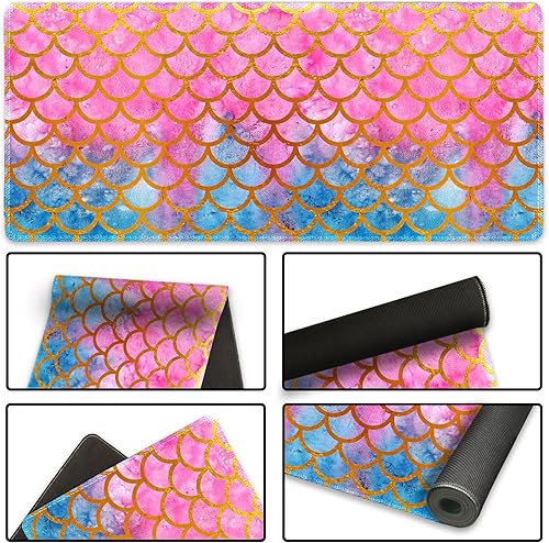 Vista 69 de ARTSO Alfombrilla de escritorio grande negra, alfombrilla de mouse para juegos XXL, alfombrilla de escritorio antideslizante con base de goma, Flor