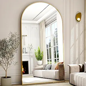 77" x 38" Arched Full Length Mirror with Gold Aluminum Frame - Oversized Floor Mirror for Bedroom, Living Room & Gym - Wall Mounted/Standing/Leaning Design