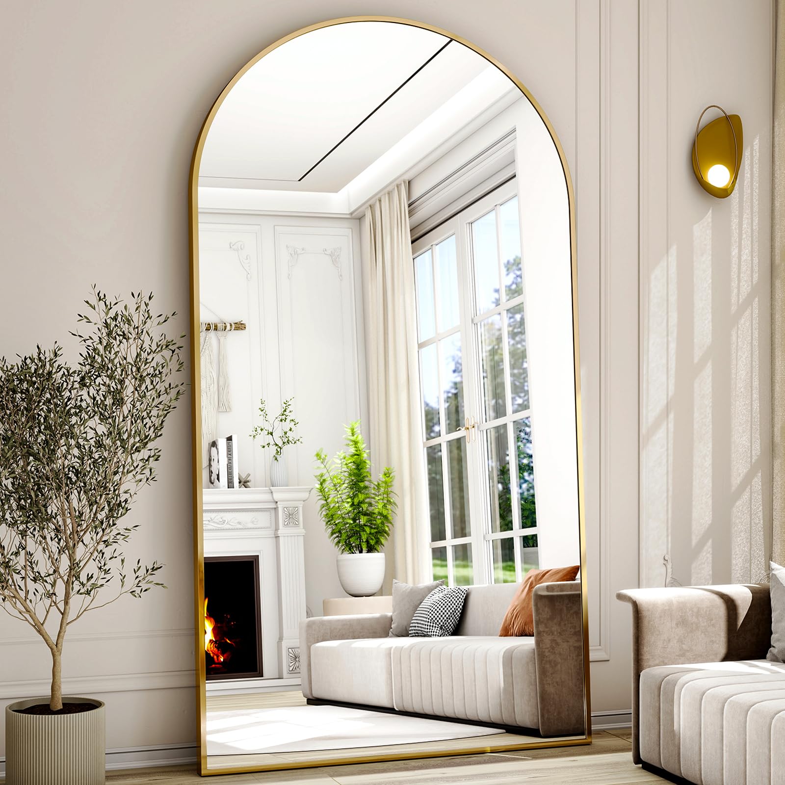 Easly 77 x 38 Arched Gold Full Length Mirror