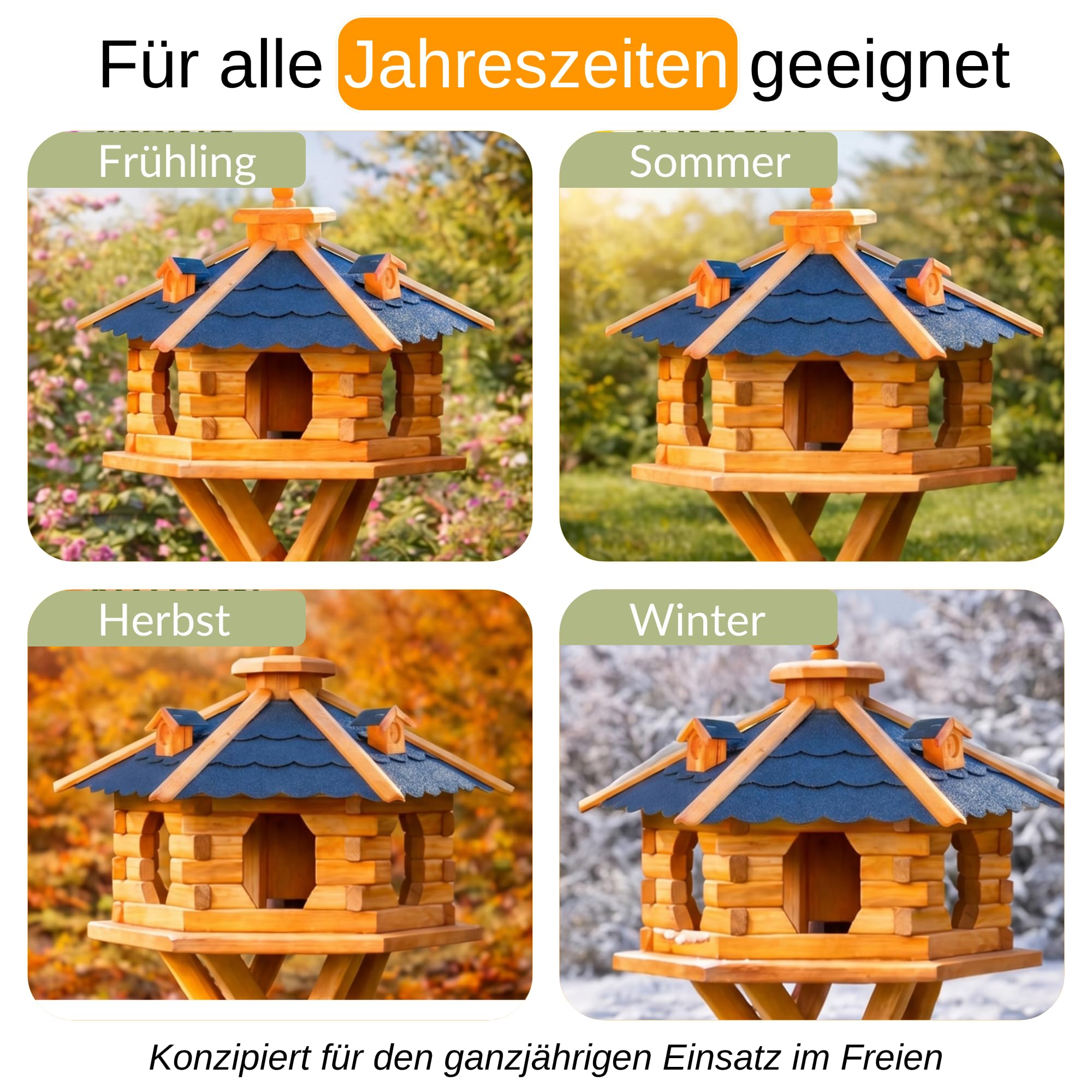Deko-Shop-Hannusch Vogelhaus wahlweise mit Ständer und Solarbeleuchtung, Verschiedene Größen L - XXL, Futtersilo, wetterfestes Bitumendach (Größe Standard L, schwarz)
