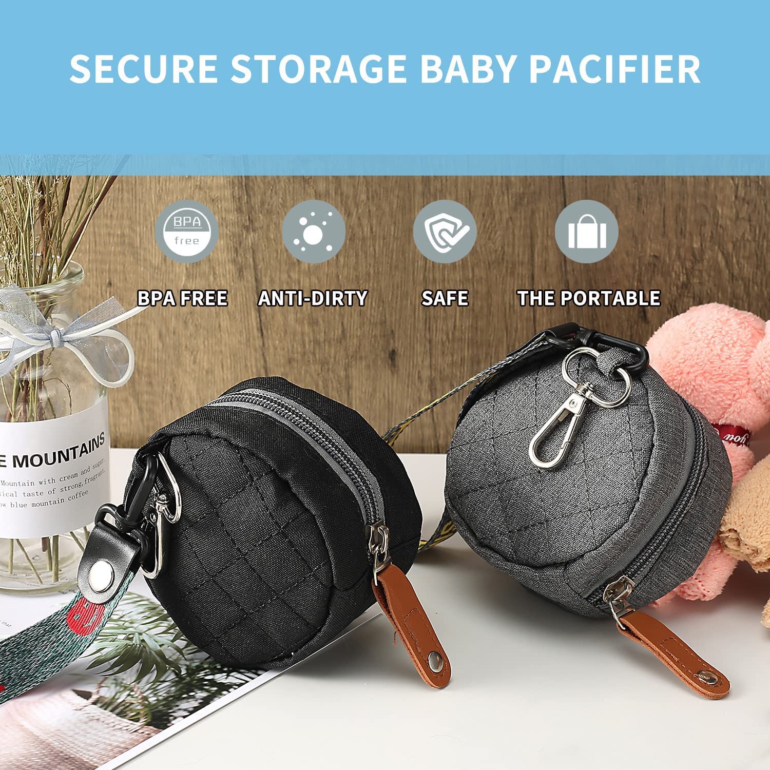 Bking-Box Pacifier Holder case.Baby Accessories Pacifier Charm, Holds Pacifiers.Fashionable pacifer case Stroller & Diaper Bag Accessory.Pacifier Charm Pod Includes Clasp-2 Pack (Pink+Dark Blue) : Baby