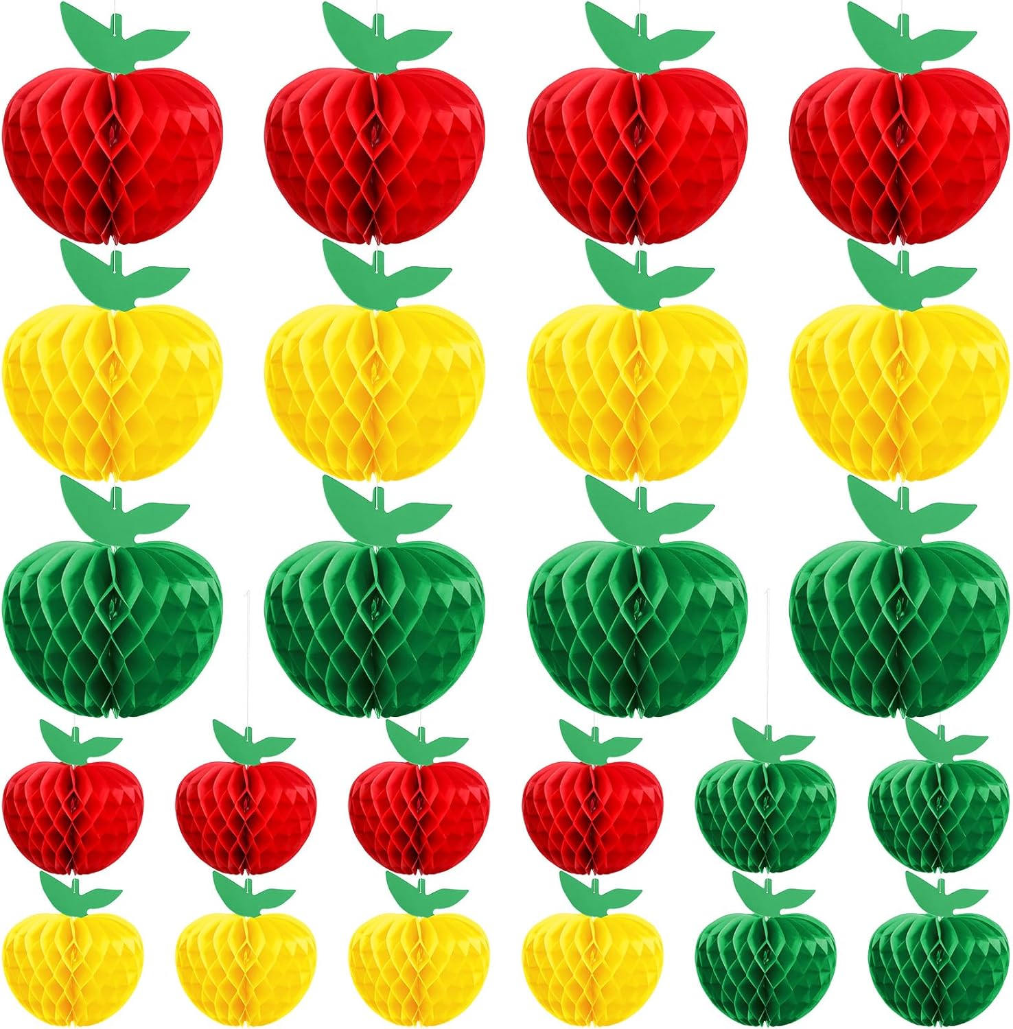 AmazingSpark 24 Pcs Large Apple Honeycomb Hanging Decorations Apple Shaped Tissue Paper Rosh Hashanah Decorations Back to School Decor Table Centerpieces Party Supplies, 2 Sizes