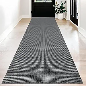 KOZYFLY Long Runners for Hallways 3x12 ft Washable Kitchen Runner Non Slip Rubber Backed Hallway Rugs Cotton Entryway Runner Rug Floor Carpet for Indoor Hall, Backdoor, Kitchen, Grey/Dark Grey