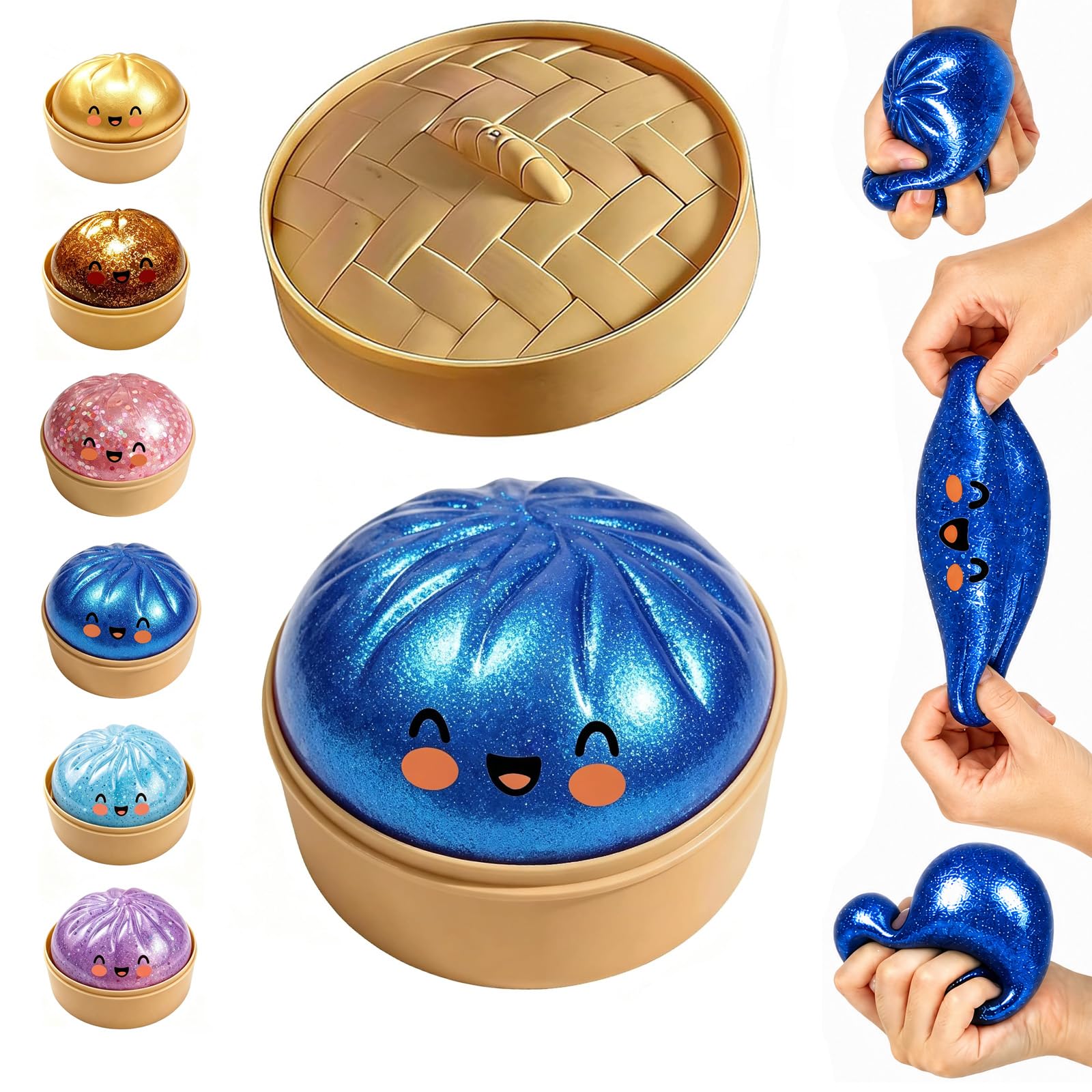 Giant Squishy Bao Dumpling Toy, Mystery Dumplings Squishies Fidget Toys, Glitter Squishys Sensory Toys Stress Balls for Kids Adults Autism Adhd, Bao Bun Squishies for Anxiety Relief
