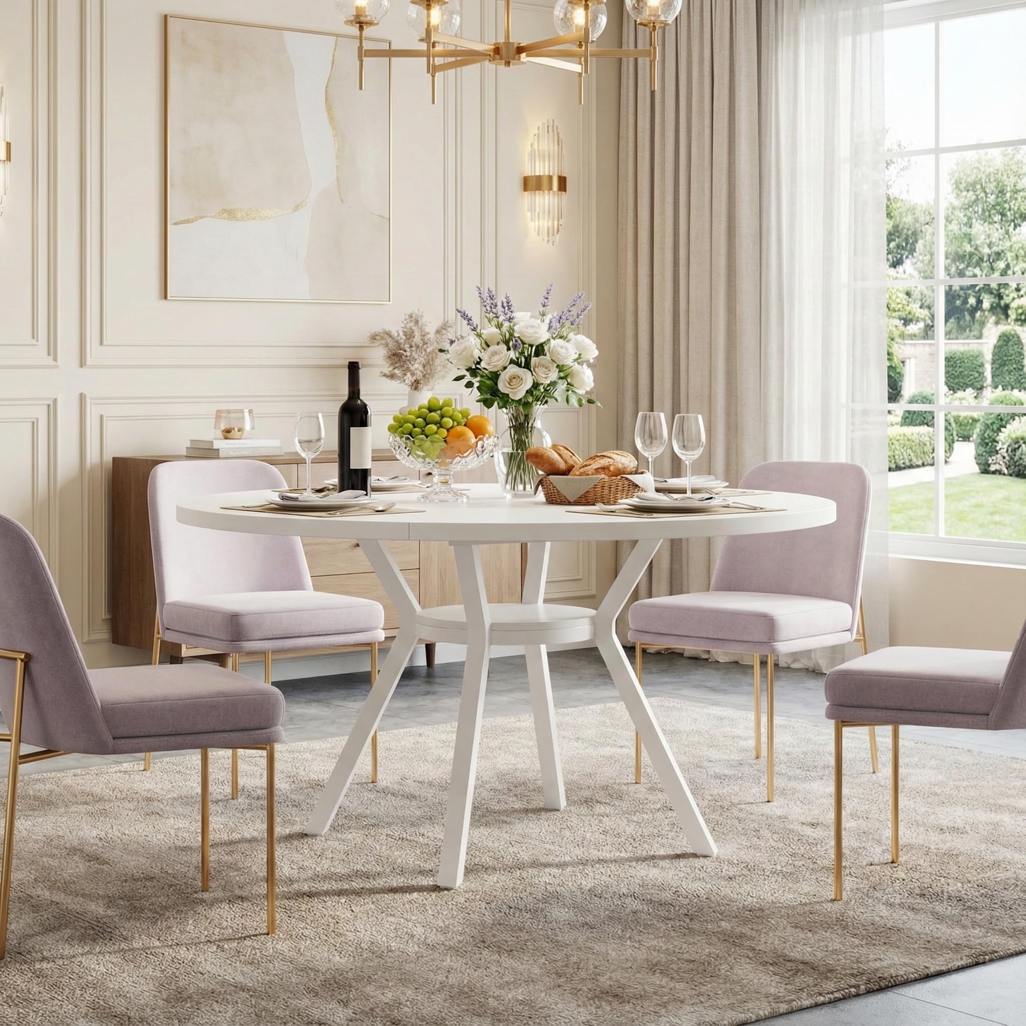 Lailang 120cm Tavolo da Pranzo, Tavolo Rotondo, Tavolo Moderno, Tavolo In Legno, Tavolo Cucina Per 4, Tavolo Soggiorno, 120 x 120 x 75 cm, Bianco