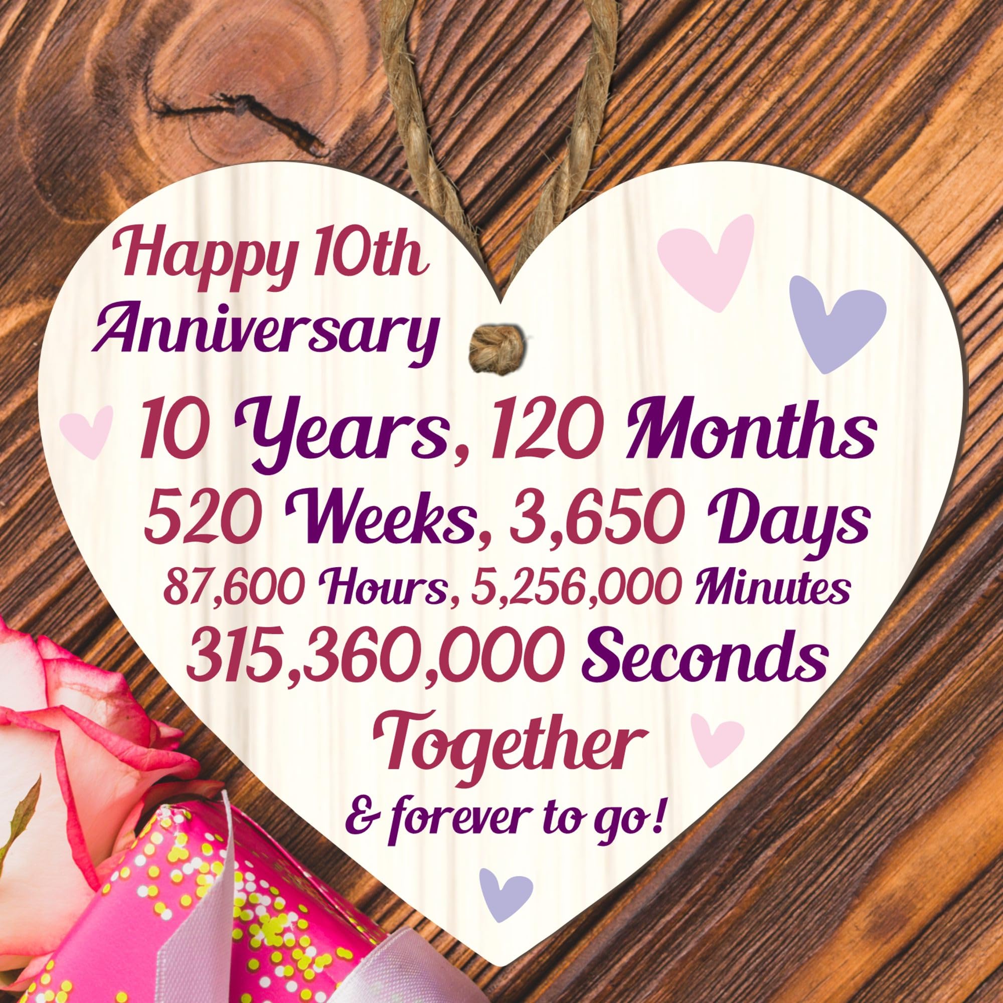 10th Anniversary Wooden Heart Plaque – Personalised Keepsake Gift for Grandparents, Parents, Him or Her – Rustic Charm, 10cm x 9cm (10th Anniversary, Medium: 15 cm (H) × 13 cm (W))