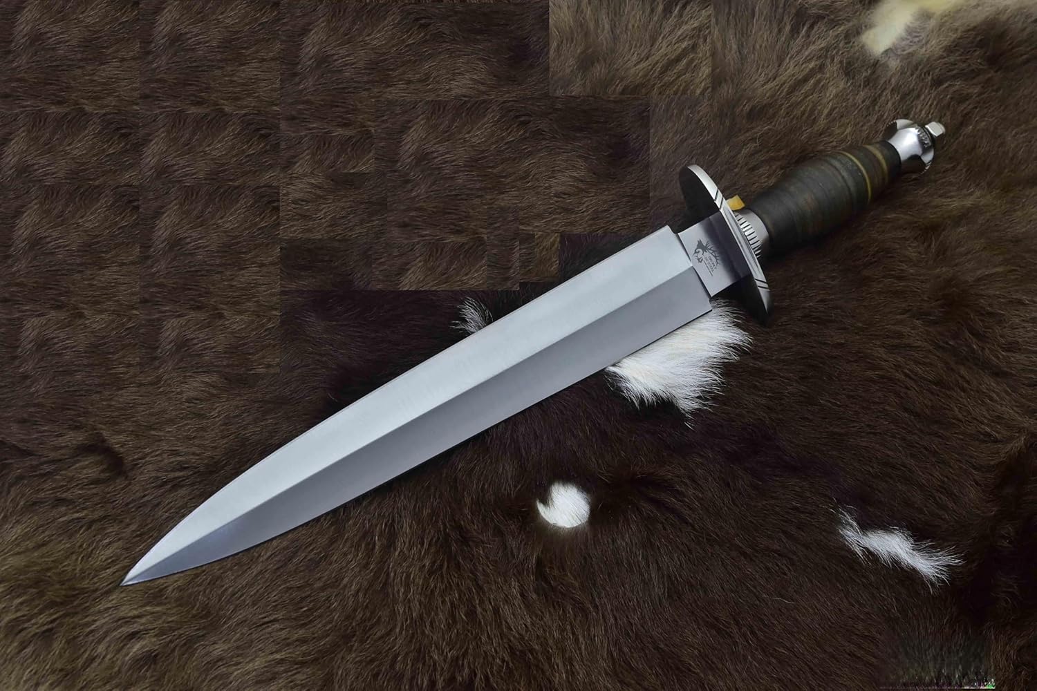 USA: 17.5" Custom Handmade D2 Steel Hunting Fish Dagger Knife with Leather Handle & Leather Sheath (AM87)