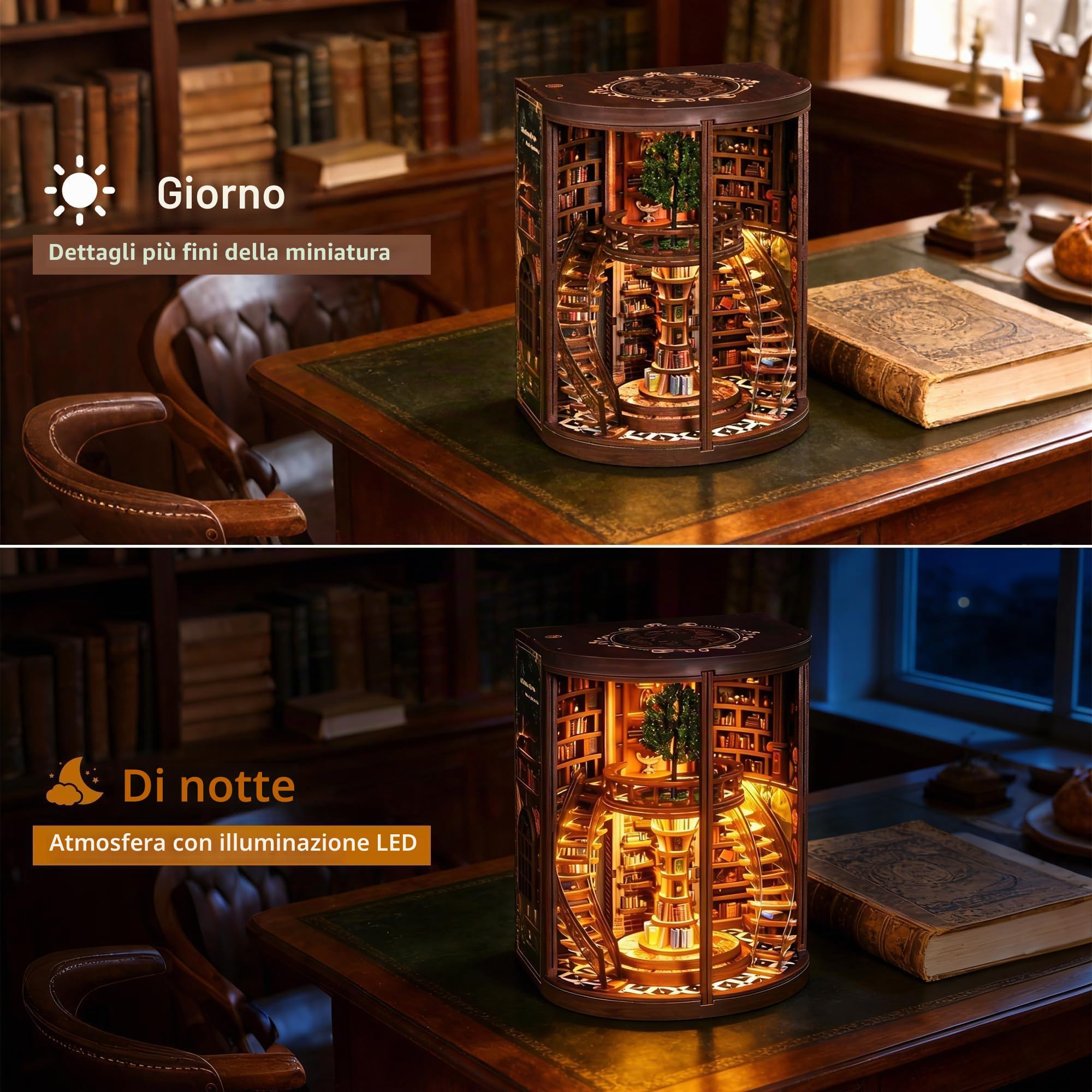 CRIOLPO Book Nook Kit per Adulti, Puzzle 3D in Legno con Luci LED | Modello di architettura e decorazione artistica. Regalo creativo e collezionismo fai da te per appassionati