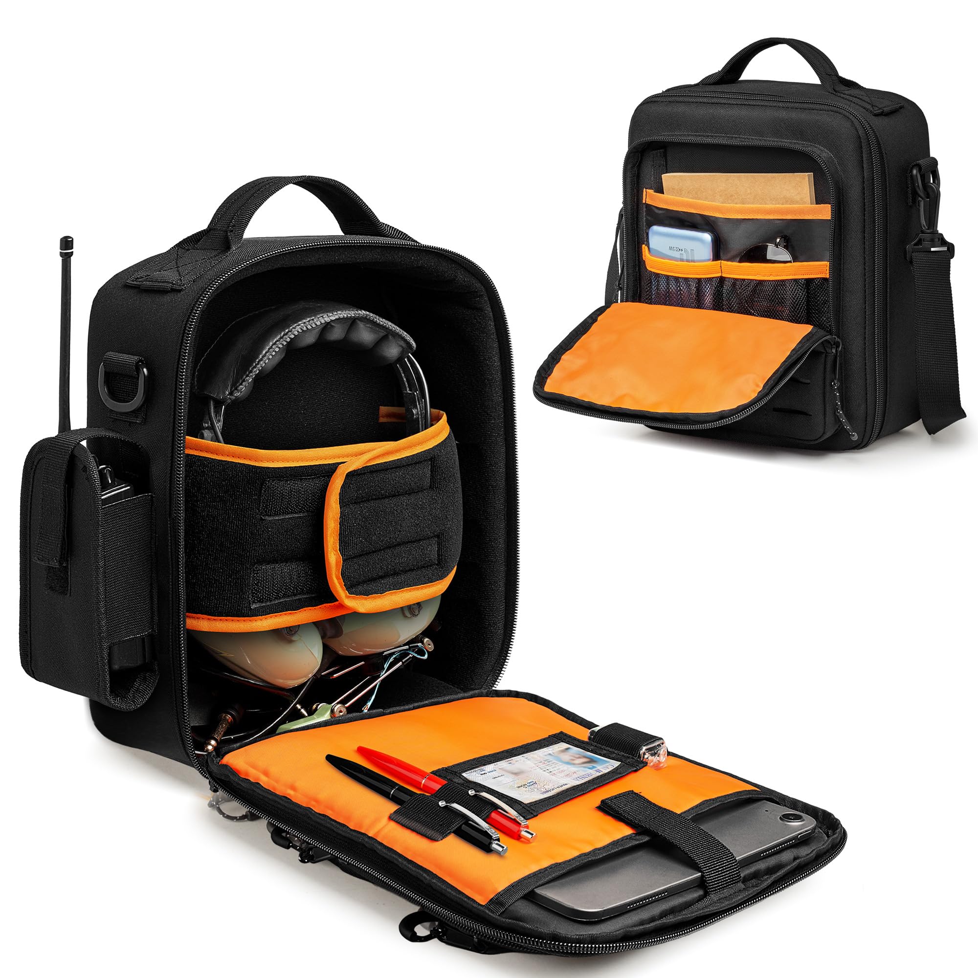 Damero Kopfhörer Tasche für Flieger, kleine Pilotenkoffer für Kopfhörer, Tasche für Flugkopfhörer mit Schultergurten, Schwarz