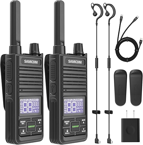 SAMCOM Radio T2 GMRS de 2 W de largo alcance Walkie Talkie NOAA recargable para el clima, radio bidireccional resistente, radios de llamadas
