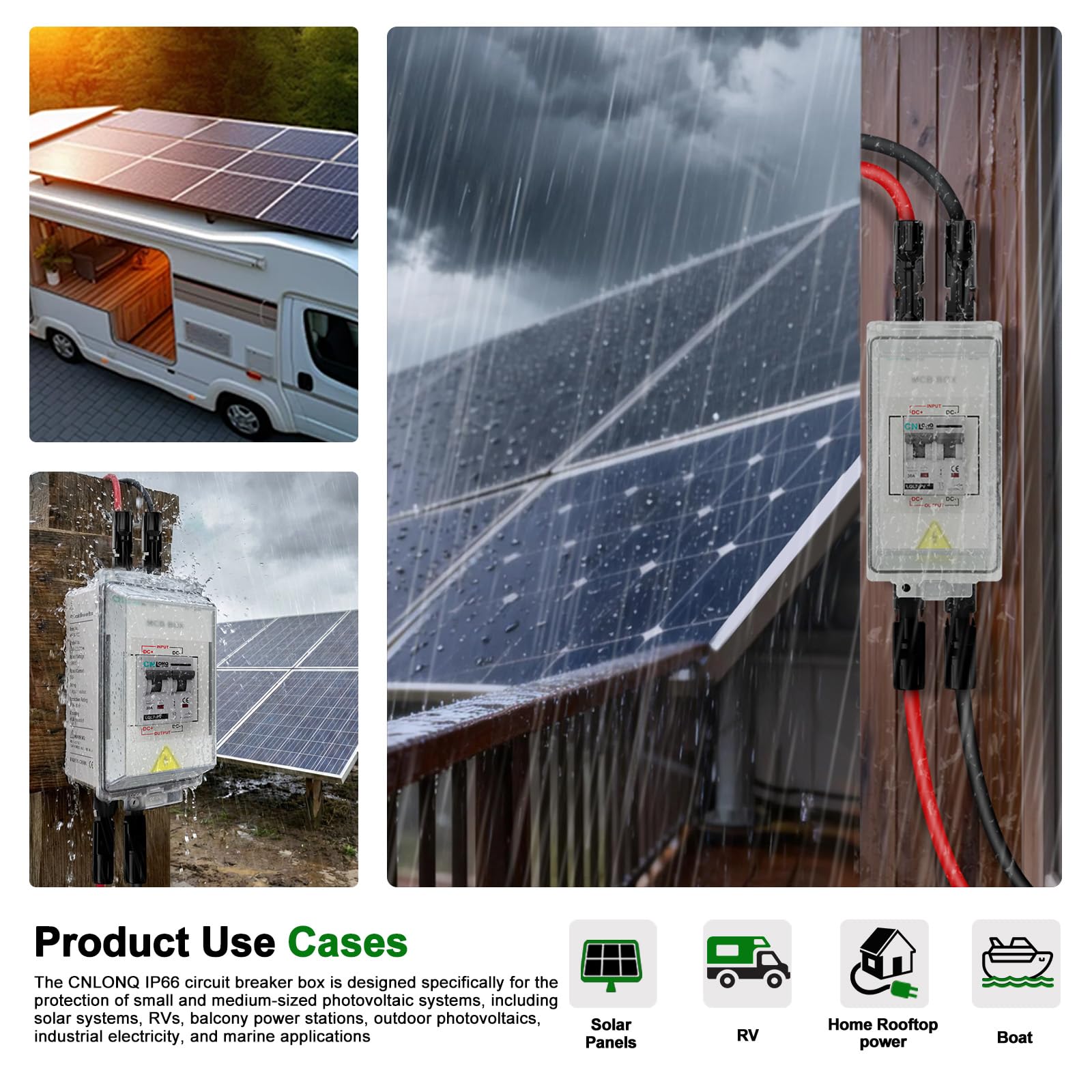 CNLONQ DC Trennschalter PV Anlage 32A 1000V Sicherungsautomat 2polig IP66 Wasserdicht mit Plug and Play Stecker und Metallhaken für Solarmodule, Einspeisesteckdose und Balkonkraftwerk
