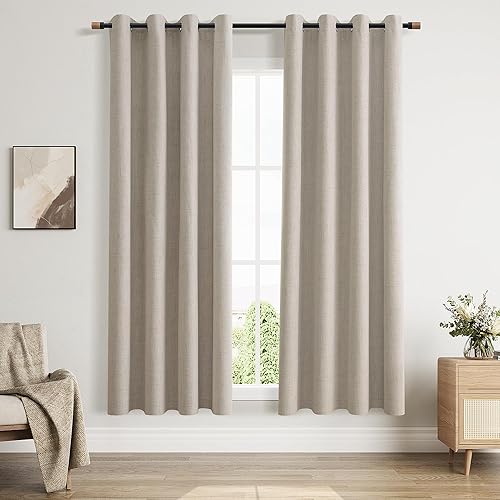 Miniatura 15 de Joywell Cortinas Opacas Totales de Lino Natural de Lino de 84 Pulgadas de Largo, con Ojales Aislamiento Térmico Oscurecimiento de Habitación