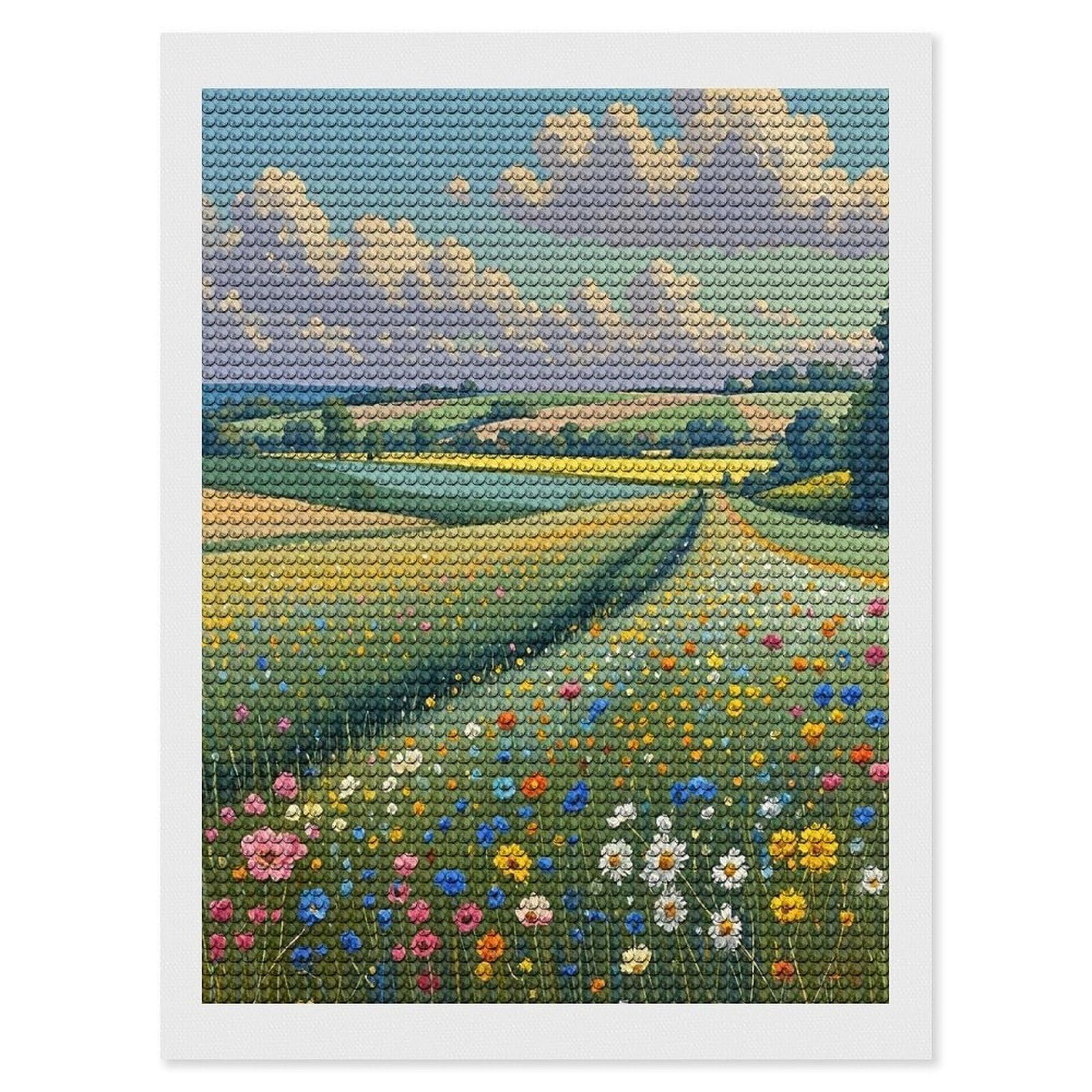 FekiLoot Wildflower Field Paint by Numbers Kit for Adults Beginner DIY Diamond Dots Paintings Round Full Drill Diamond Art Kits Picture Diamond Art Painting Kits for Home Decor 12"x16"