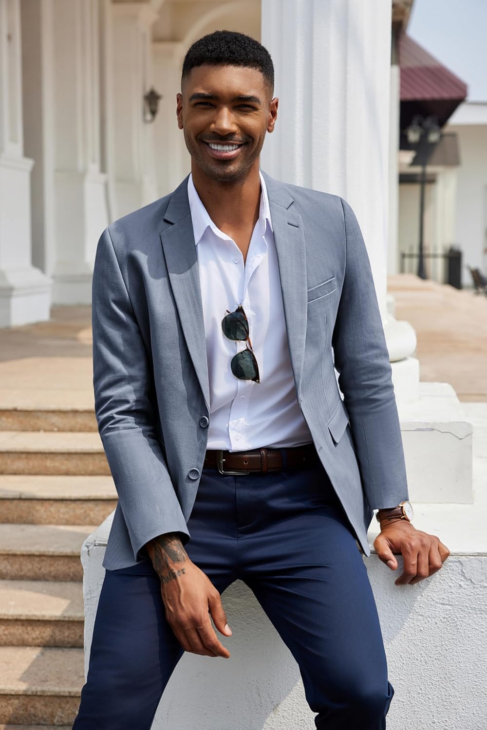 COOFANDY Men's Herringbone Blazer Slim Fit Cotton Sport Coats Two Buttons Casual Suit Jacket - Image 3