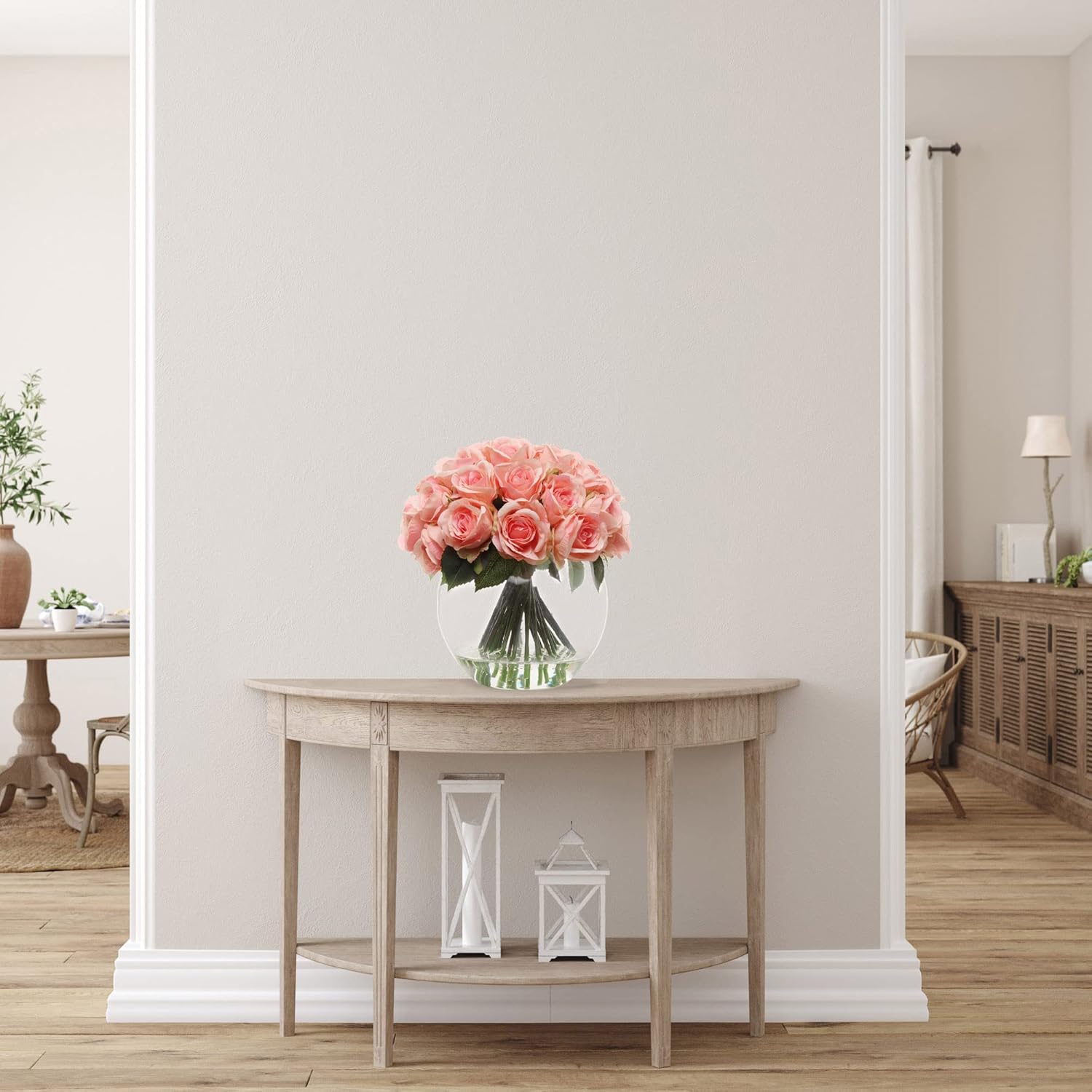 Larksilk Elegant Pink 36-Head Rose Arrangement in Clear Glass Vase | Lifelike Artificial Roses for Home Decor, Weddings & Special Events | Premium Centerpiece for Celebrations & Everyday Beauty.