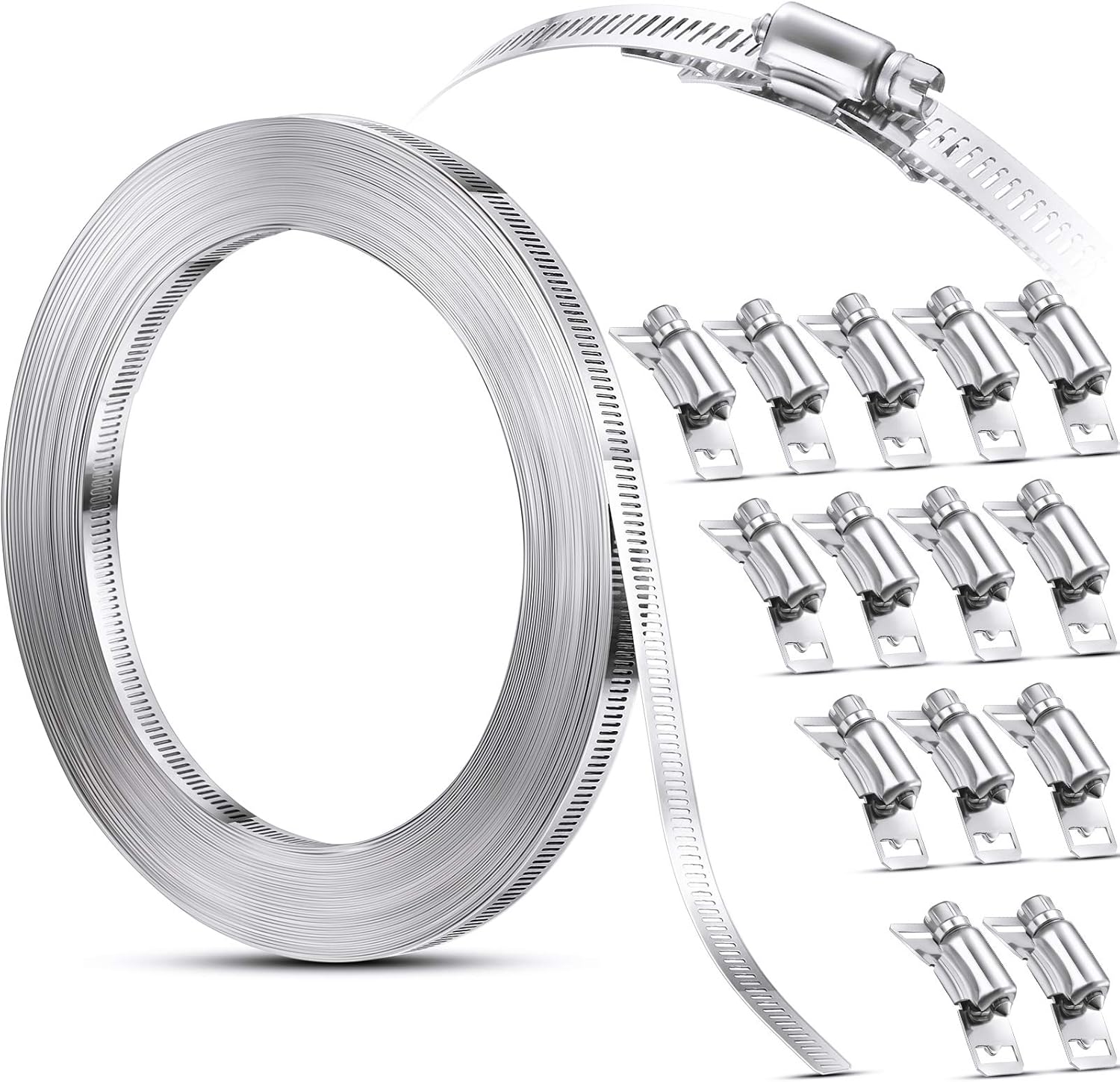 Ripeng Stainless Steel Large Hose Clamps, Worm Drive, Adjustable for Intercooler, Pipe, Plumbing, Tube and Fuel Line(100 Feet,21 Pcs)