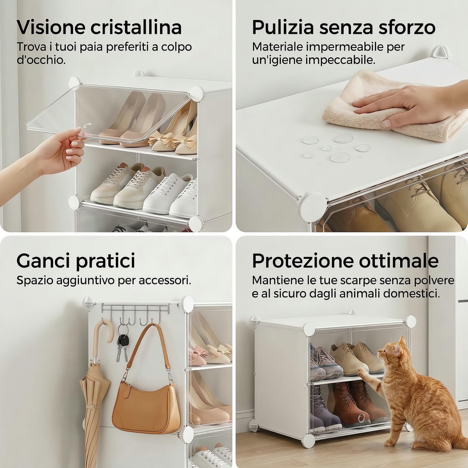 Scarpiera salvaspazio a 30 scomparti con porta, scarpiera modulare in plastica chiusa bianca, mobile per scarpe ingresso fai da te per corridoio camera da letto