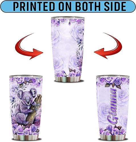 Miniatura 6 de Regalo personalizado de koala para niñas, mujeres, taza de café aislada de acero inoxidable de 20 onzas, taza de viaje, vaso, botella de agua,