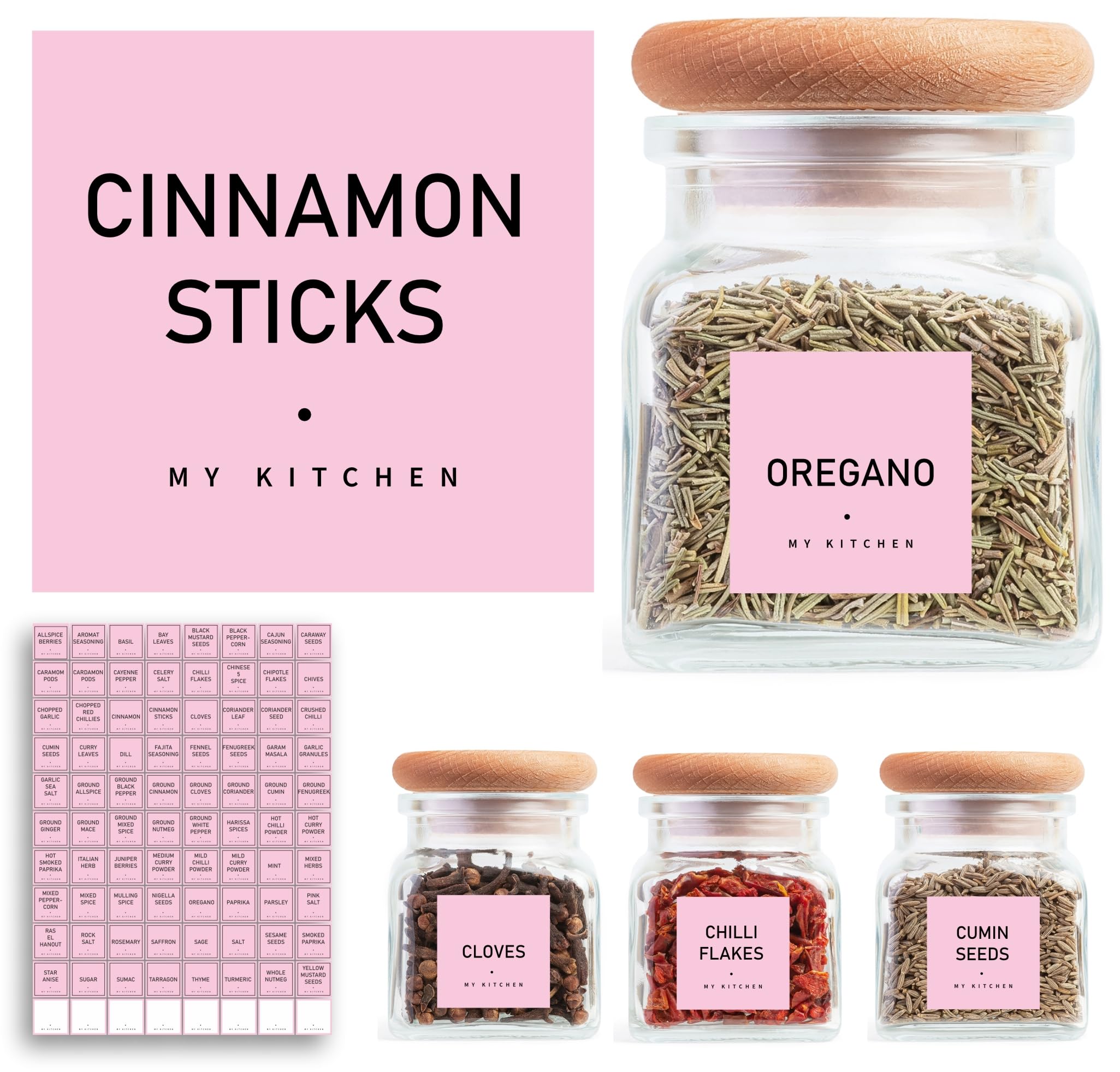 Spice Jar Labels - Pastel Pink, 30 x 30mm
