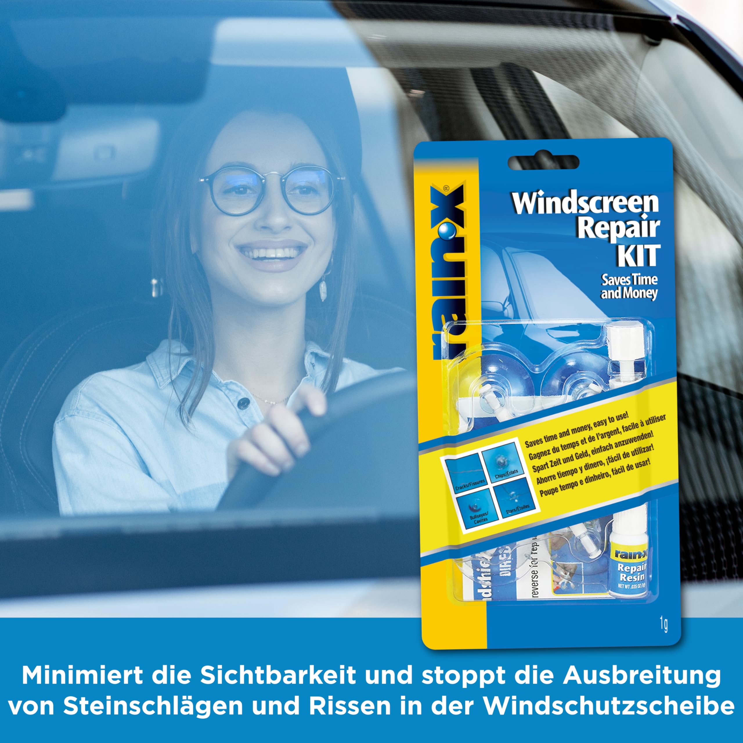 Rain-X Windschutzscheiben Reparaturset - Risse und Steinschläge Reparieren - Einfache Anwendung - Ultrafestes Harz für Langanhaltende Ergebnisse - Für Schäden bis 30 cm